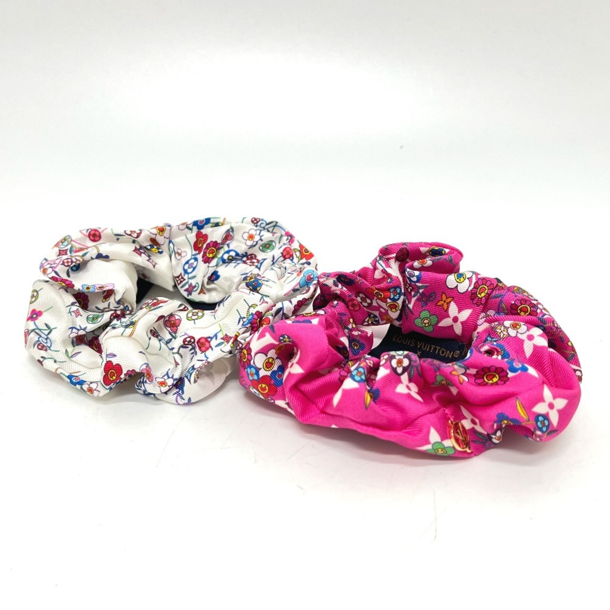 LOUIS VUITTON M96074 LV x TM Takashi Murakami Scrunchie Set (Superflat) – 2-Piece Set, Hair Accessory, Tie, Silk Scrunchie, Women’s, White, Like New