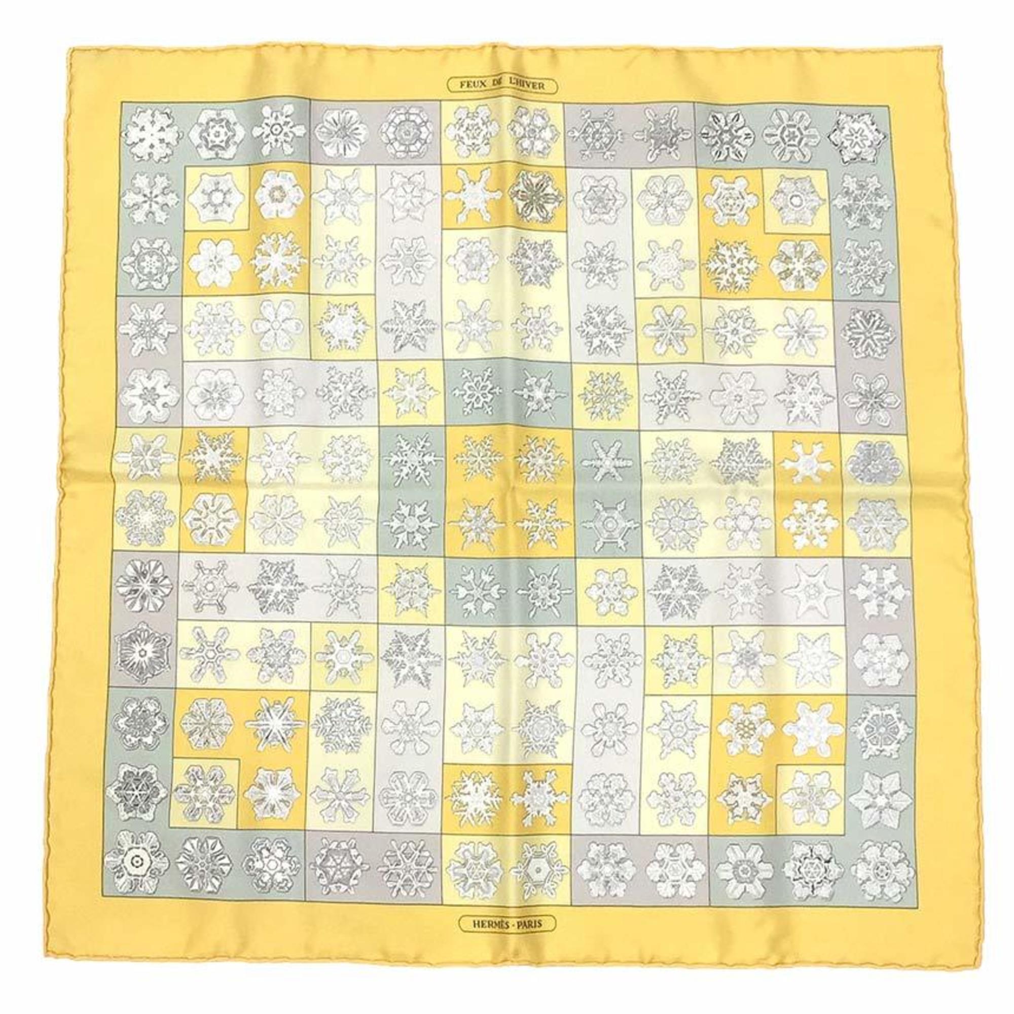 HERMES Hermes Scarf Muffler Carre 45 FEUX DE L’HIVER (Fire) Snowflake Yellow 100% Silk