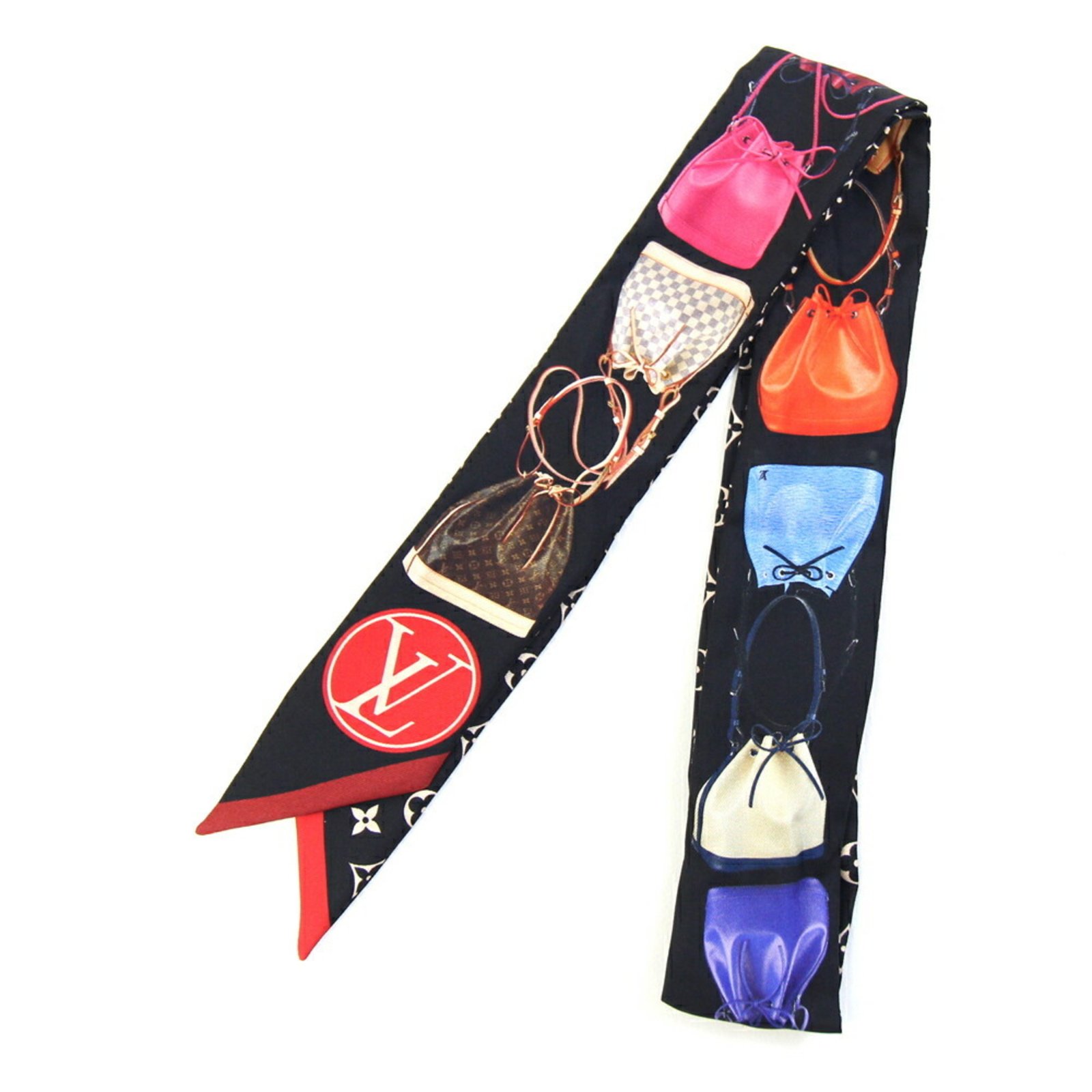 Louis Vuitton Scarf/Muffler Bandeau BB Tribute to Noe M70857 Black/Red 100% Silk Ribbon Scarf Bag Charm Monogram Women’s LOUIS VUITTON