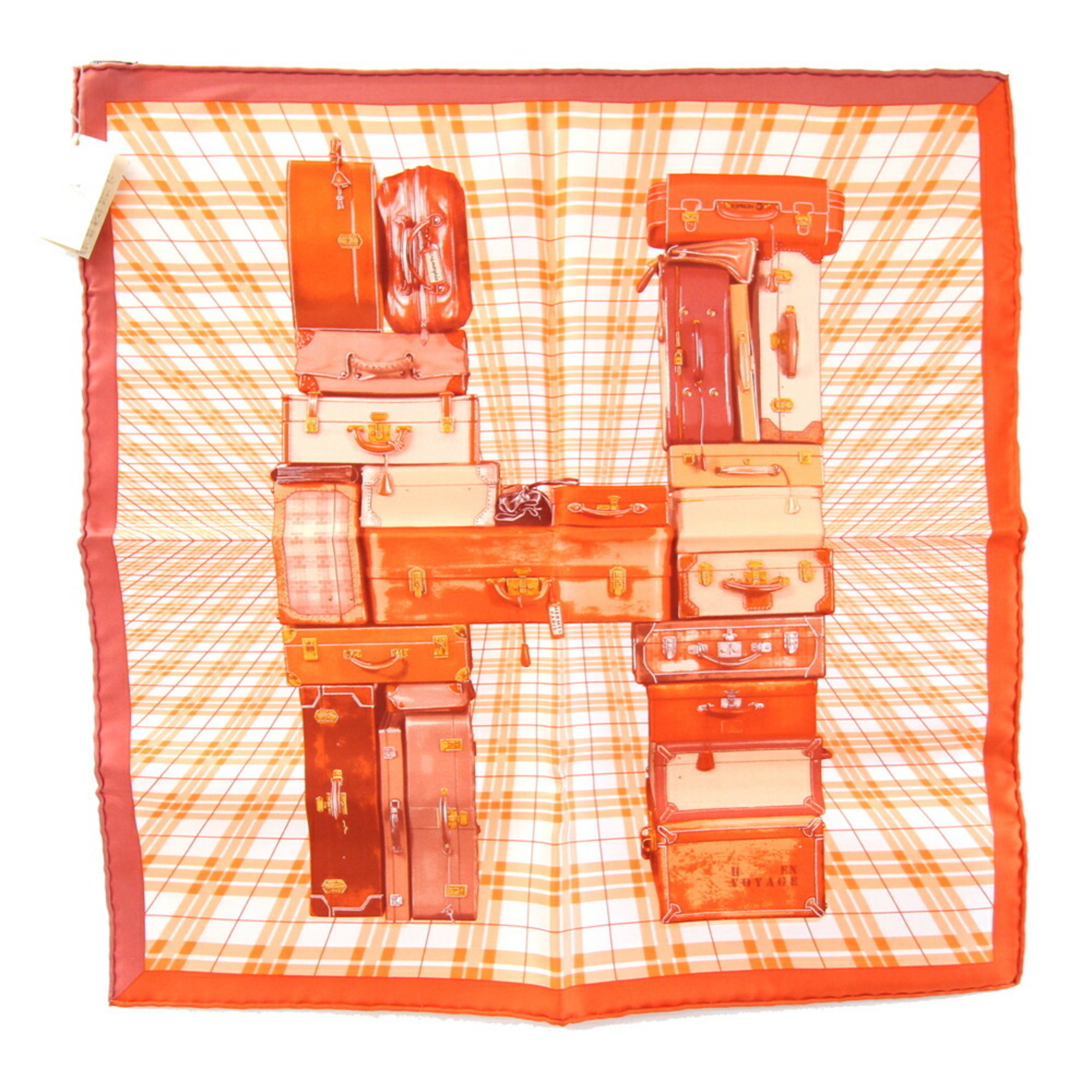 Hermes HermÃ¨s CarrÃ© 40 H EN VOYAGE Scarf/Muffler in Orange Silk, Petit CarrÃ©, Mini Stole, Women’s, Trunk Pattern