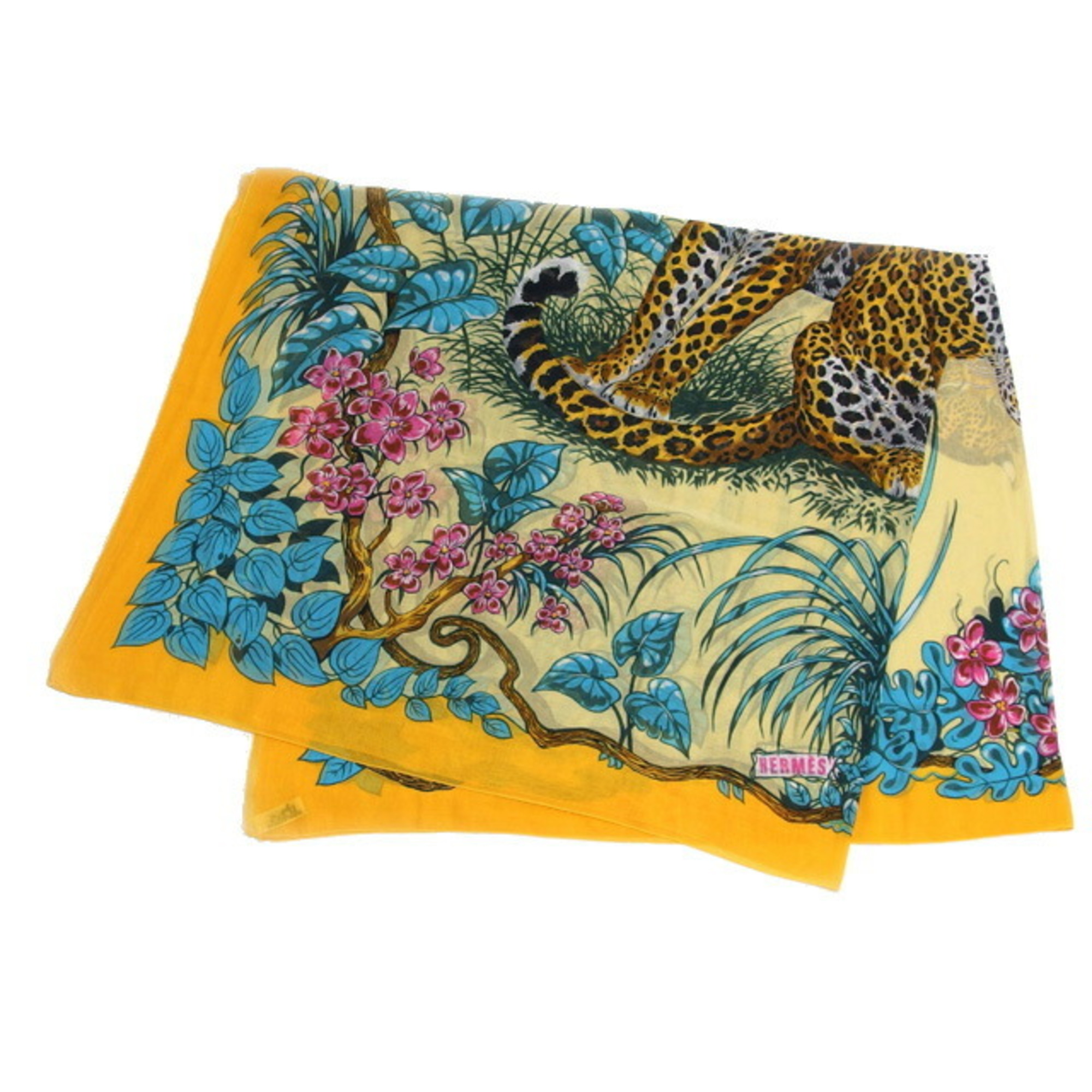 Hermes Large Stole/Scarf, Cotton Pareo, Leopard Print, Jungle Love, Yellow