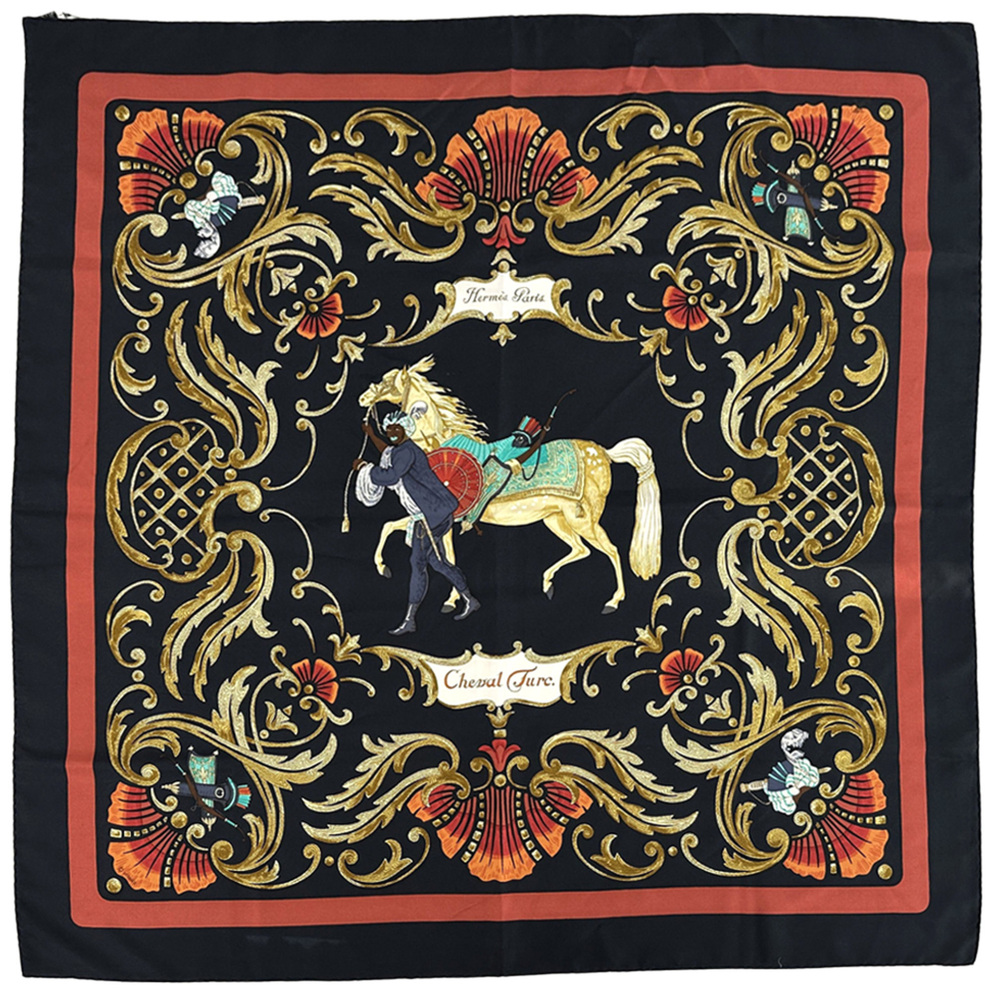 Hermes HermÃ¨s Cheval Turc Scarf, Women’s, Silk, Blank, Multicolor, Black