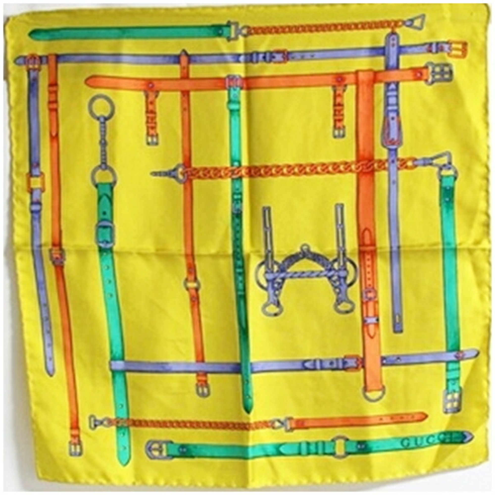 Gucci Silk Mini Scarf Yellow Belt Pattern GUCCI Women’s