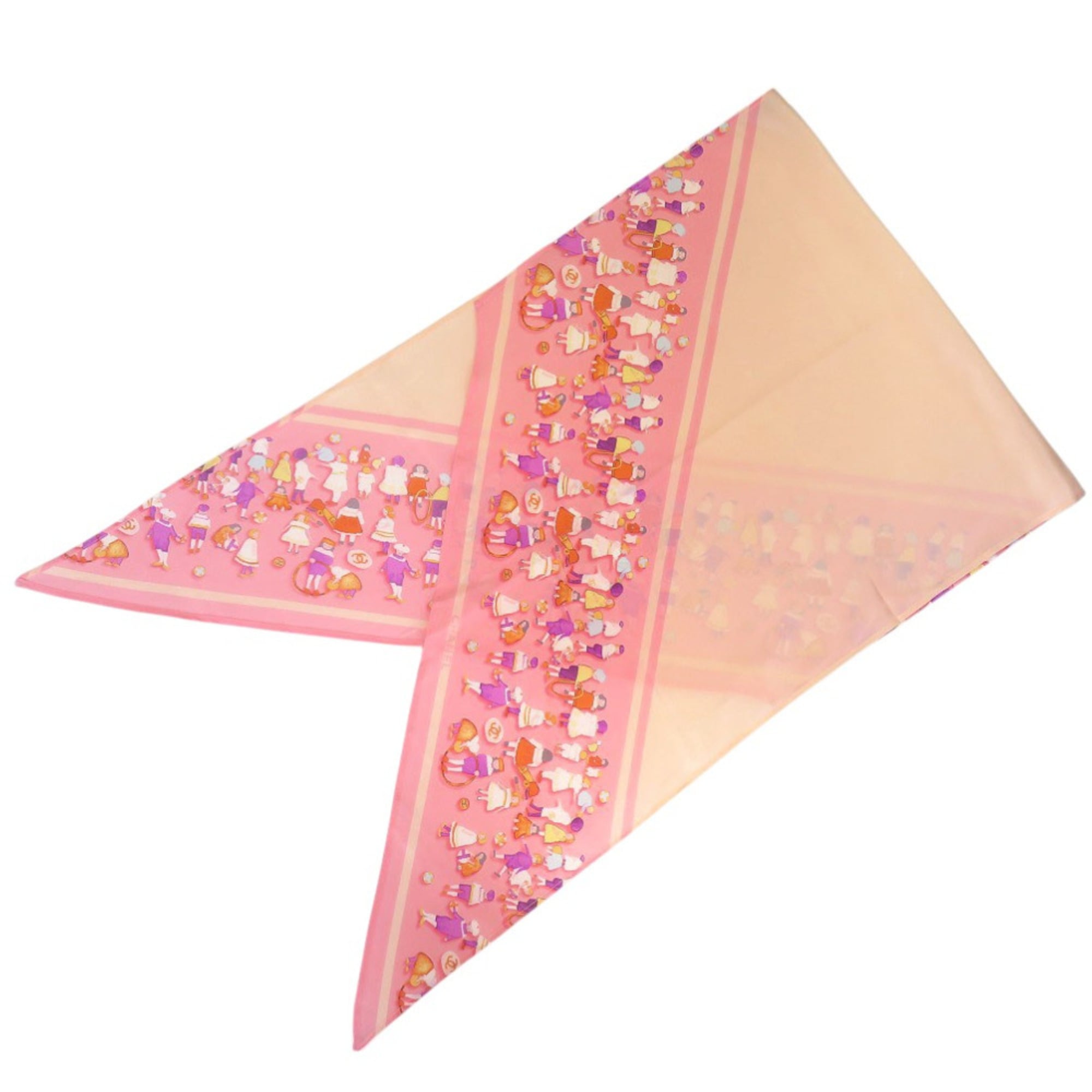 Chanel Coco Mark Scarf/Muffler, Striped, Children’s, Vintage, Silk, Pink, 0139, CHANEL