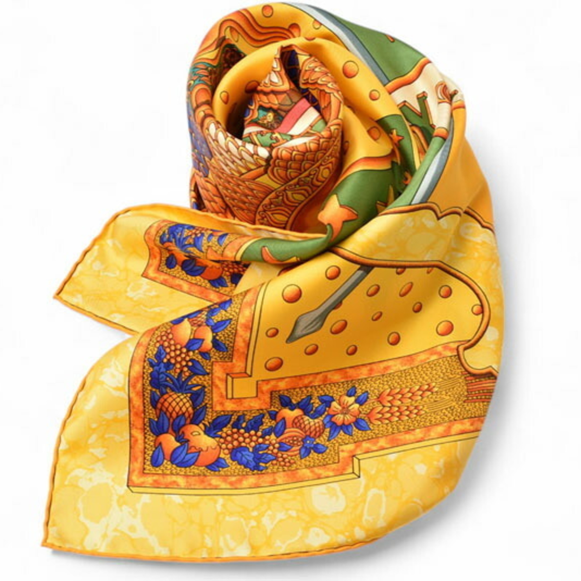 Hermes Scarf Muffler HERMES Carre 90 Silk Twill 1994 Carpe Diem Enjoy Today Yellow Multi