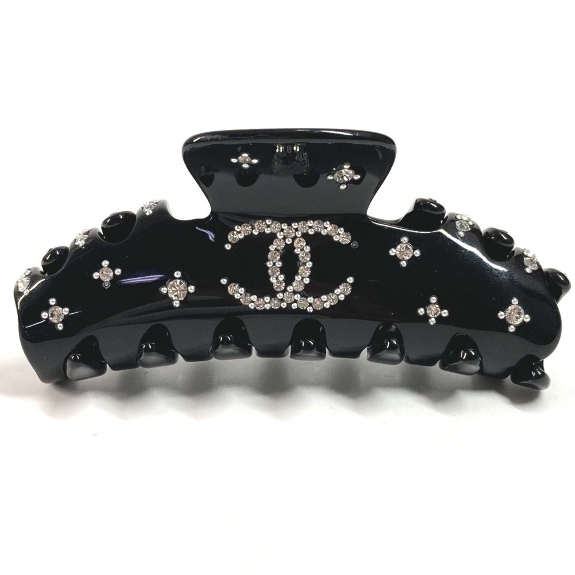 CHANEL 08P CC Coco Mark Logo Hair Clip, Rhinestone Accessory, Hairpin, Plastic, Women’s, Black