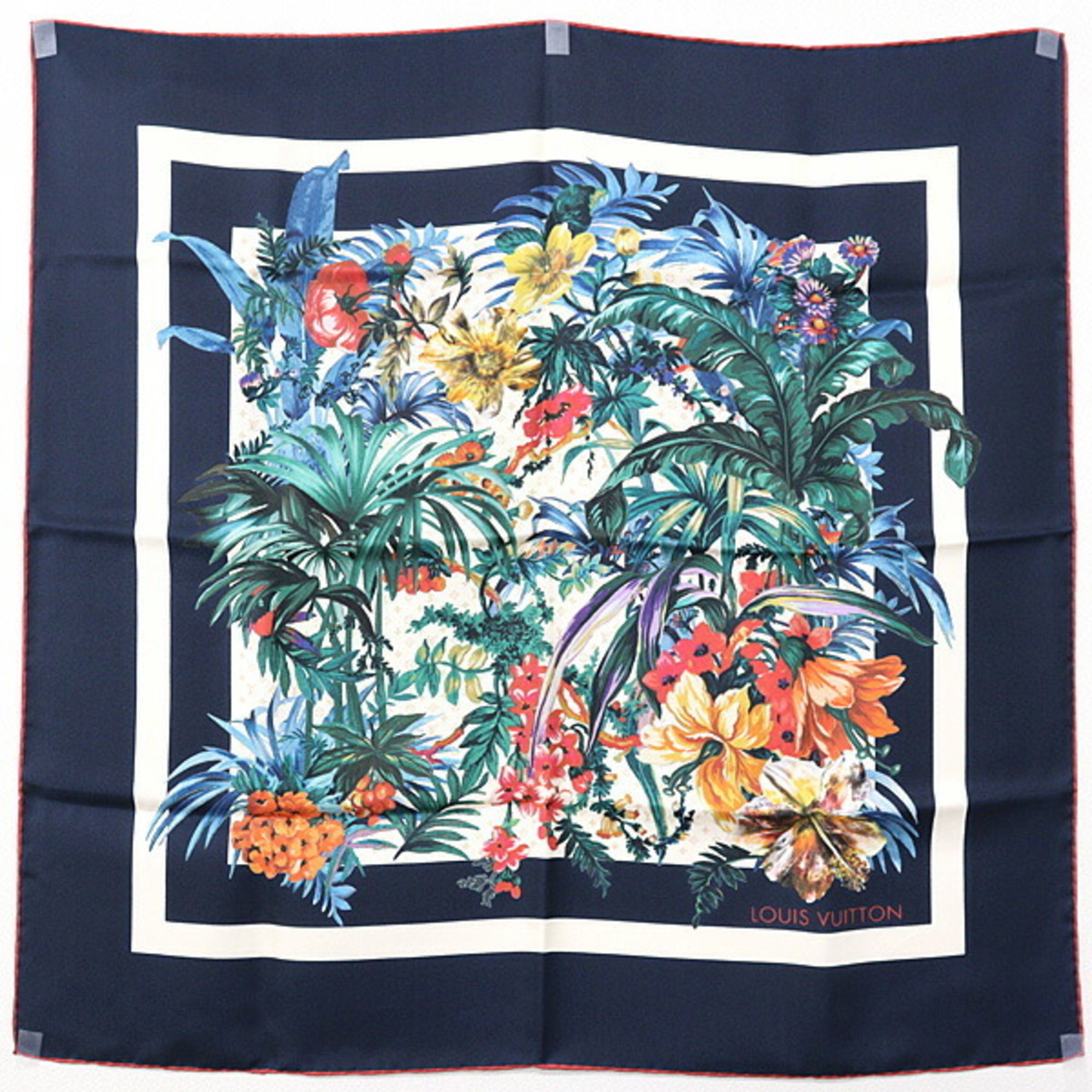 Louis Vuitton CarrÃ© 70 LV Bouquet Scarf Muffler Navy/Multicolor 100% Silk Flower Monogram
