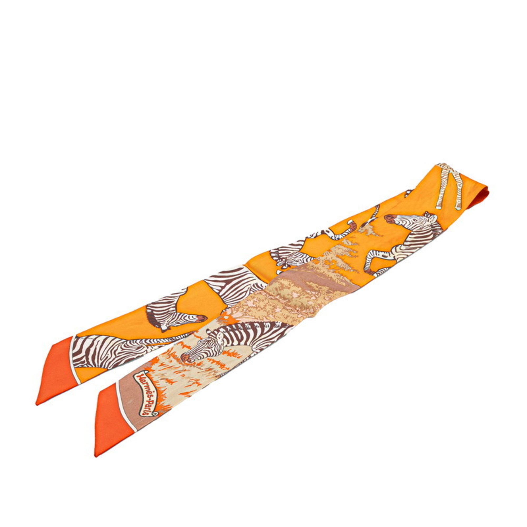 Hermes HermÃ¨s Twilly “Les Zebras” Zebra Scarf, Orange Multicolor Silk, Women’s