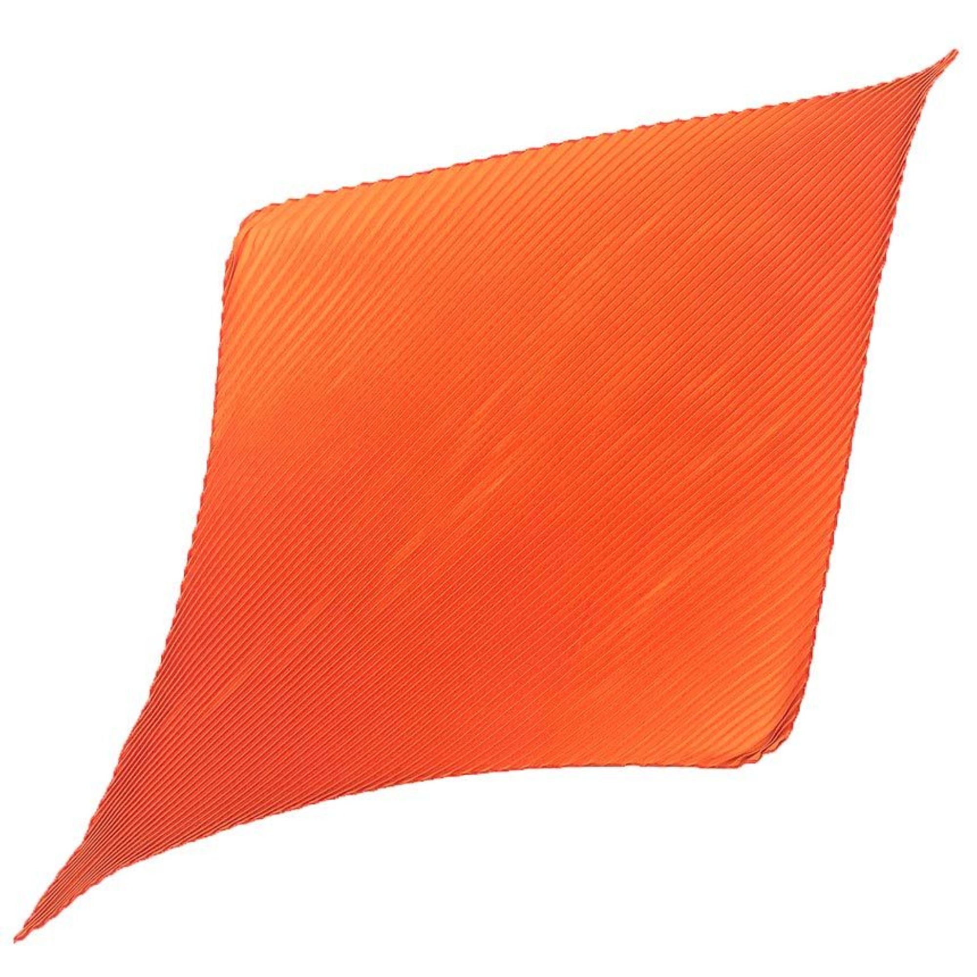 HERMES Pleated Scarf/Muffler, 100% Silk, Orange, Plissee Carre
