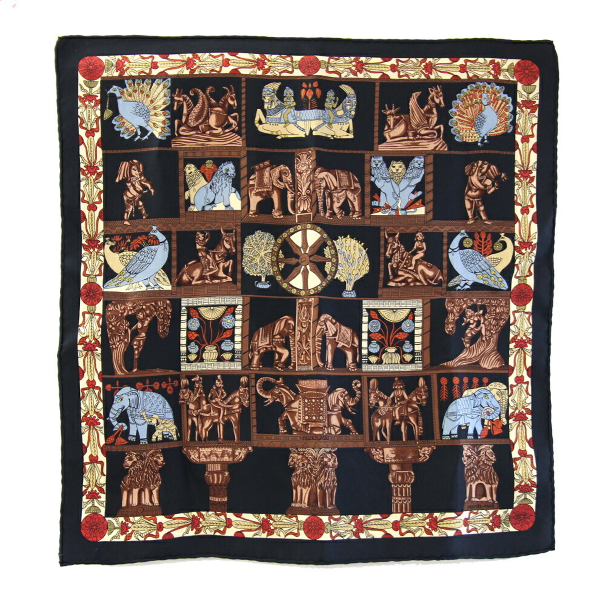 HermÃ¨s Scarf, CarrÃ© 45, TORANA, Black, 100% Silk, Petit CarrÃ©, Mini Stole, Women’s, HERMES