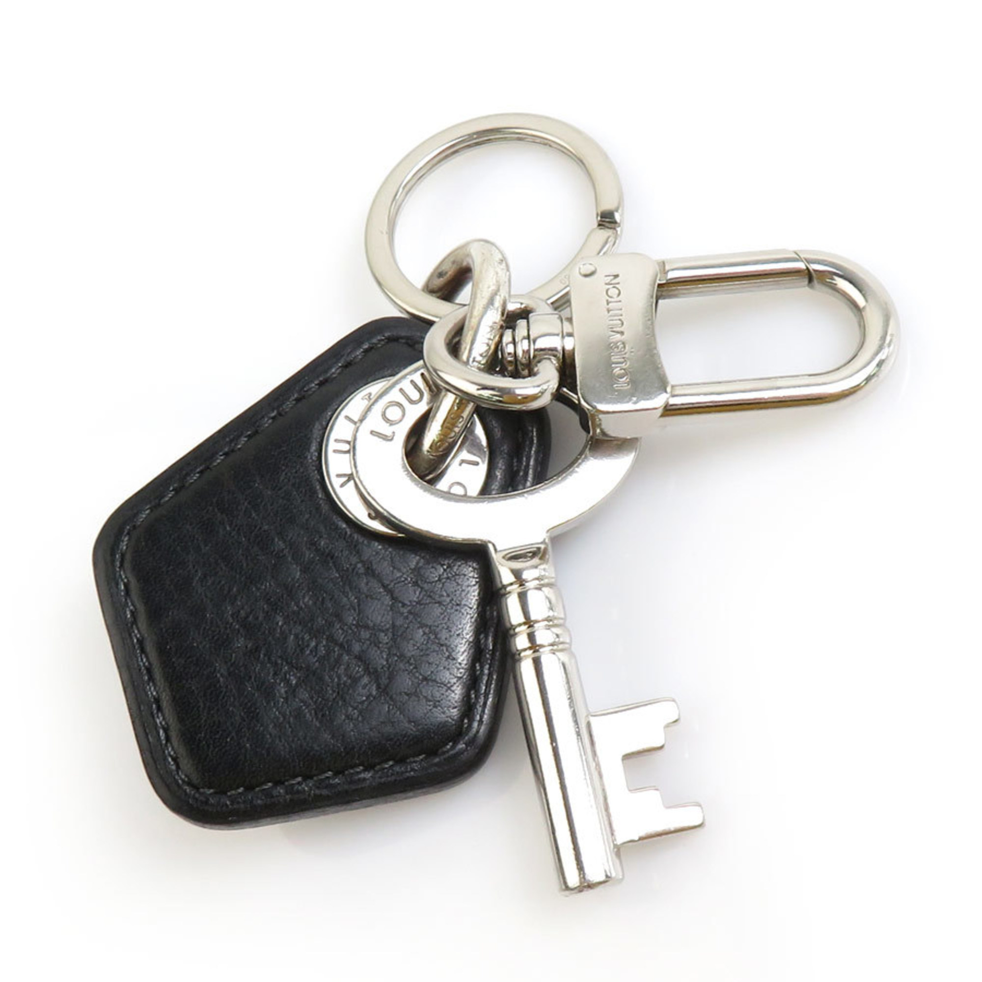 Louis Vuitton LOUIS VUITTON Charm Key Ring Portocle LV Creme Metal Leather Black x Silver Men’s Women’s M66137 a0562