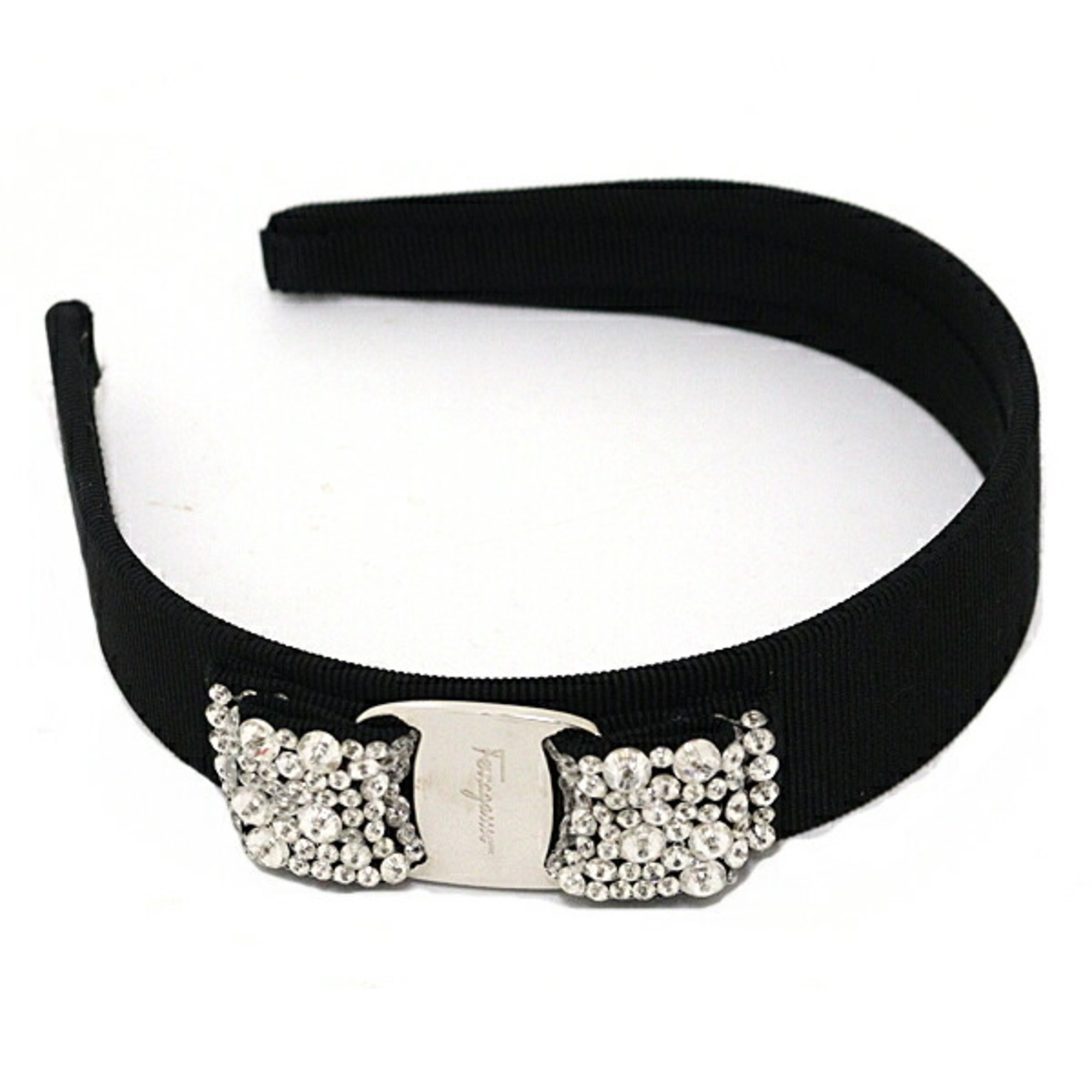 Salvatore Ferragamo Ferragamo Vara Ribbon Hair Headband Black Crystal 342758 524893 Unused
