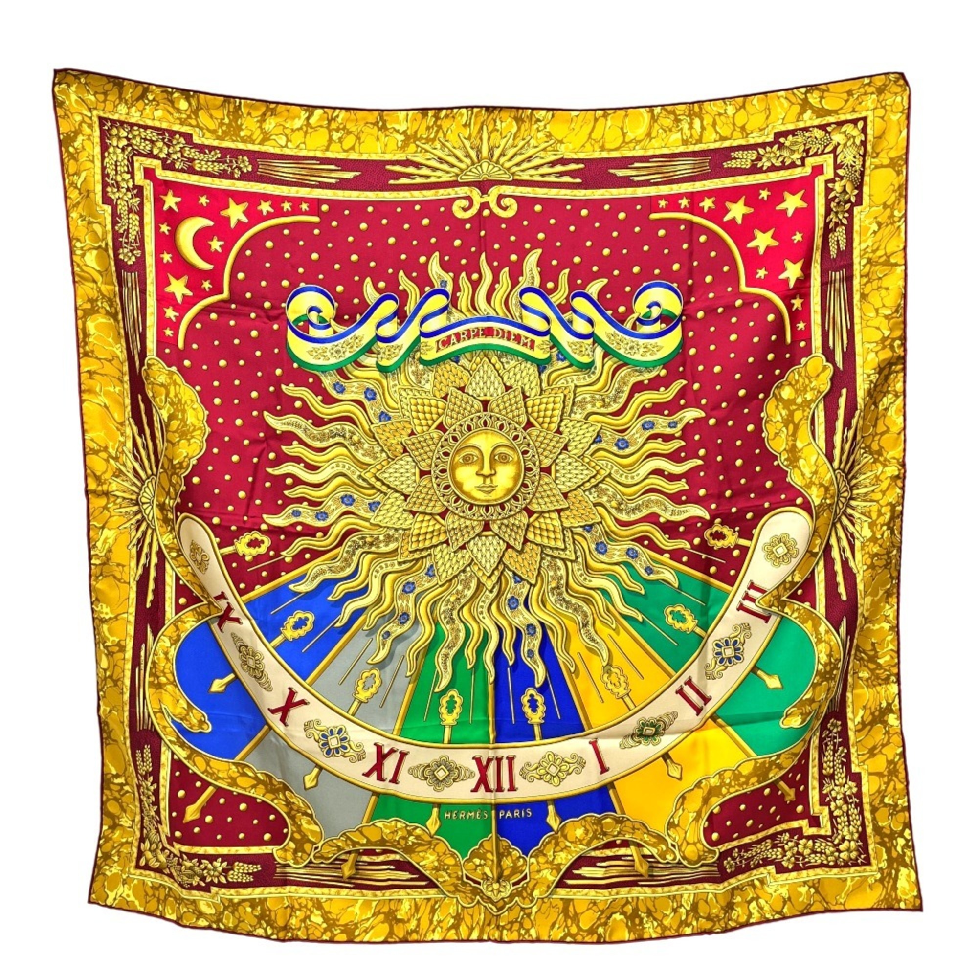 HERMES CARPE DIEM “Enjoy Today” Sun, Moon, and Stars CarrÃ© 90 Scarf, Silk, Women’s, Red