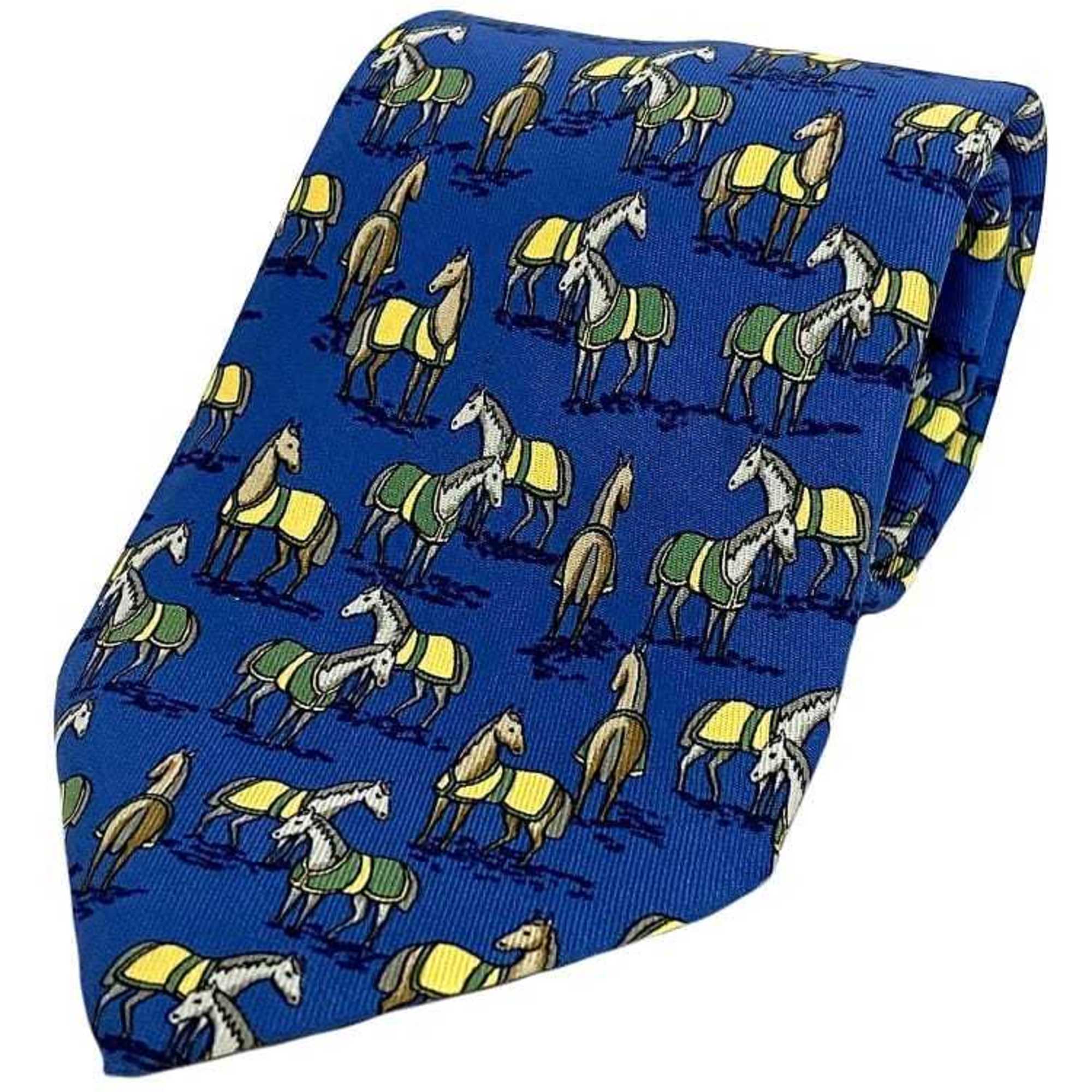 Hermes tie blue ec-20345 100% silk HERMES horse men’s animal
