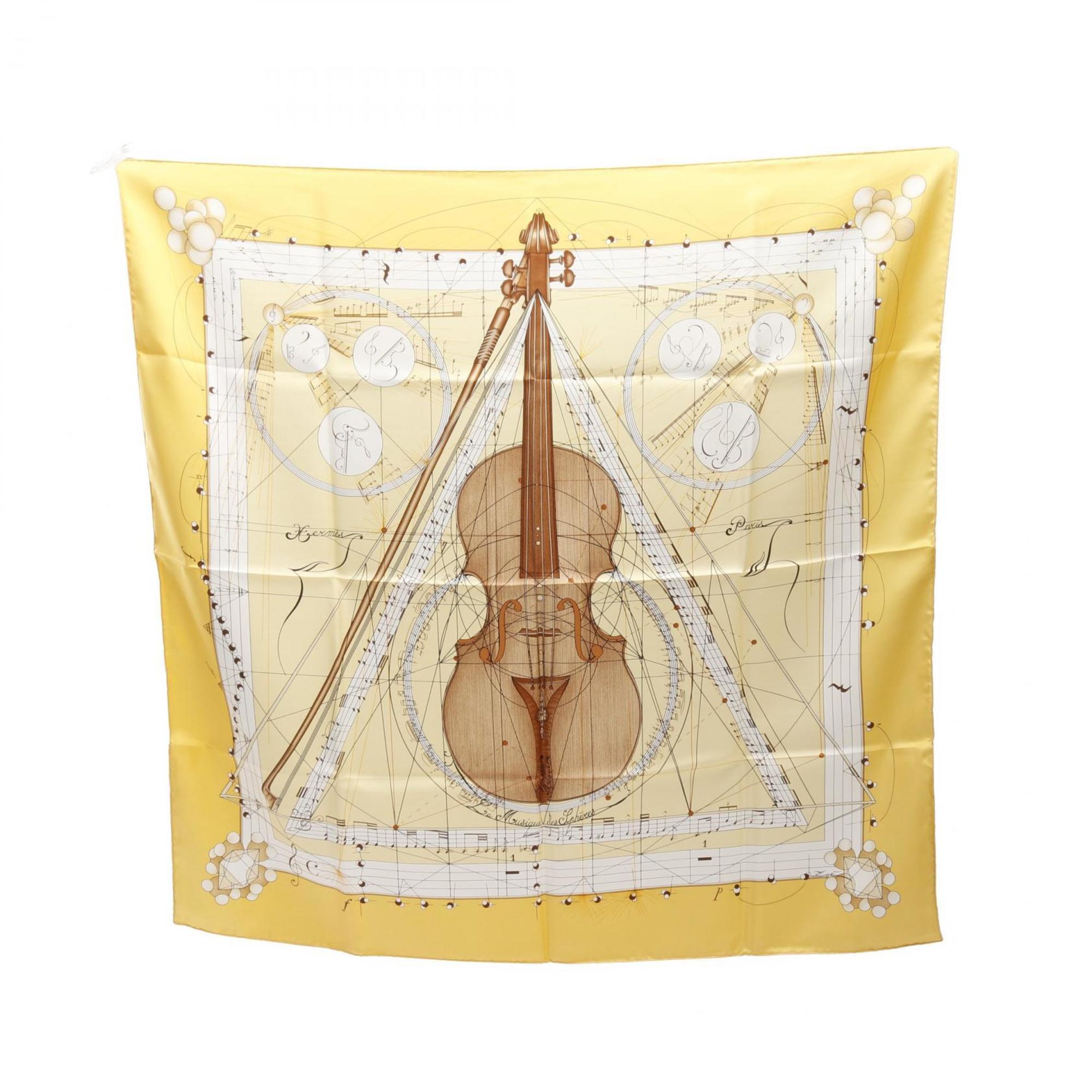 HermÃ¨s HERMES CarrÃ© 90 “La Musique des Spheres” Silk Scarf for Women in Multicolored Yellow
