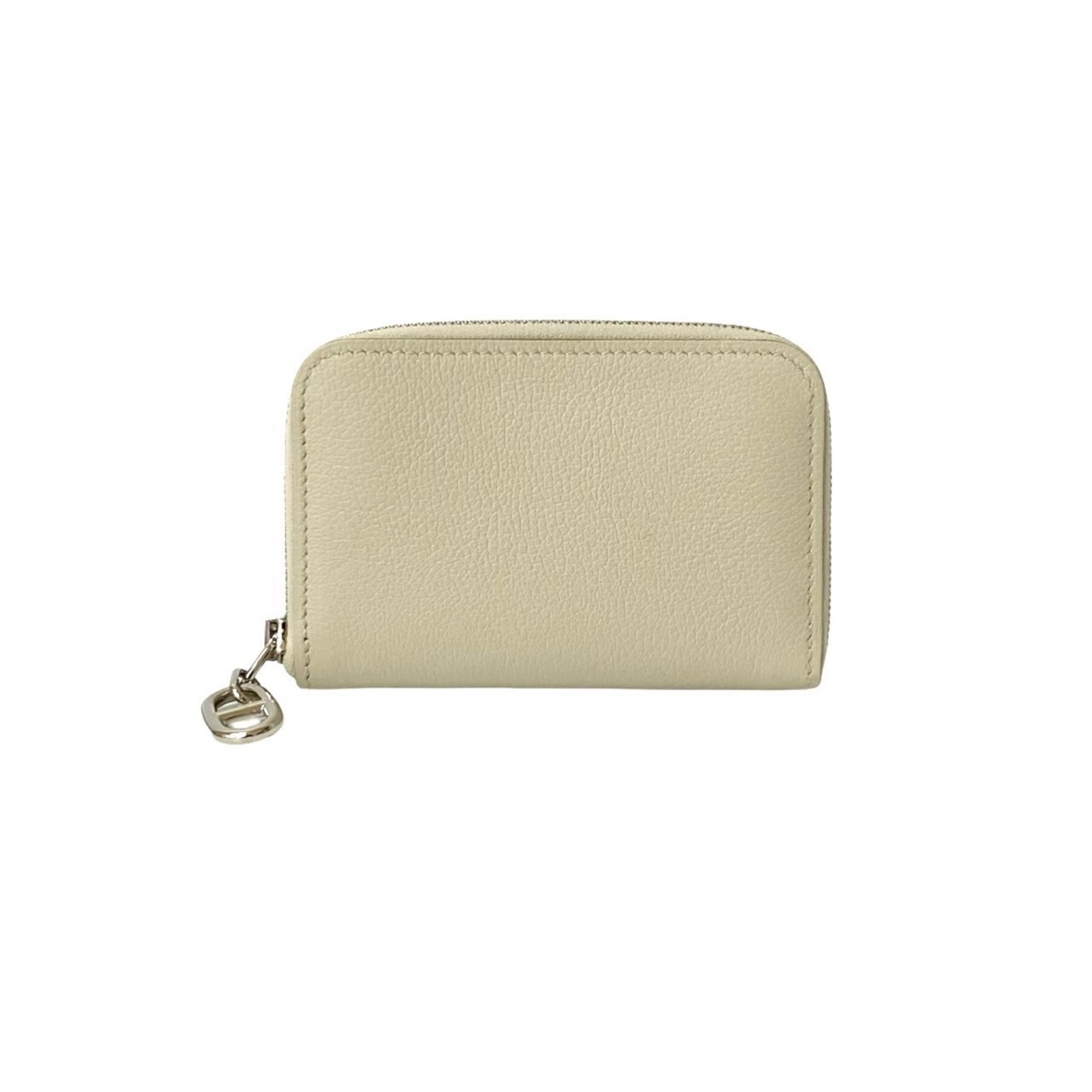 B-stamped HERMES Zip & Go Leather Coin Purse/Business Card Case, Off-White, 552-6