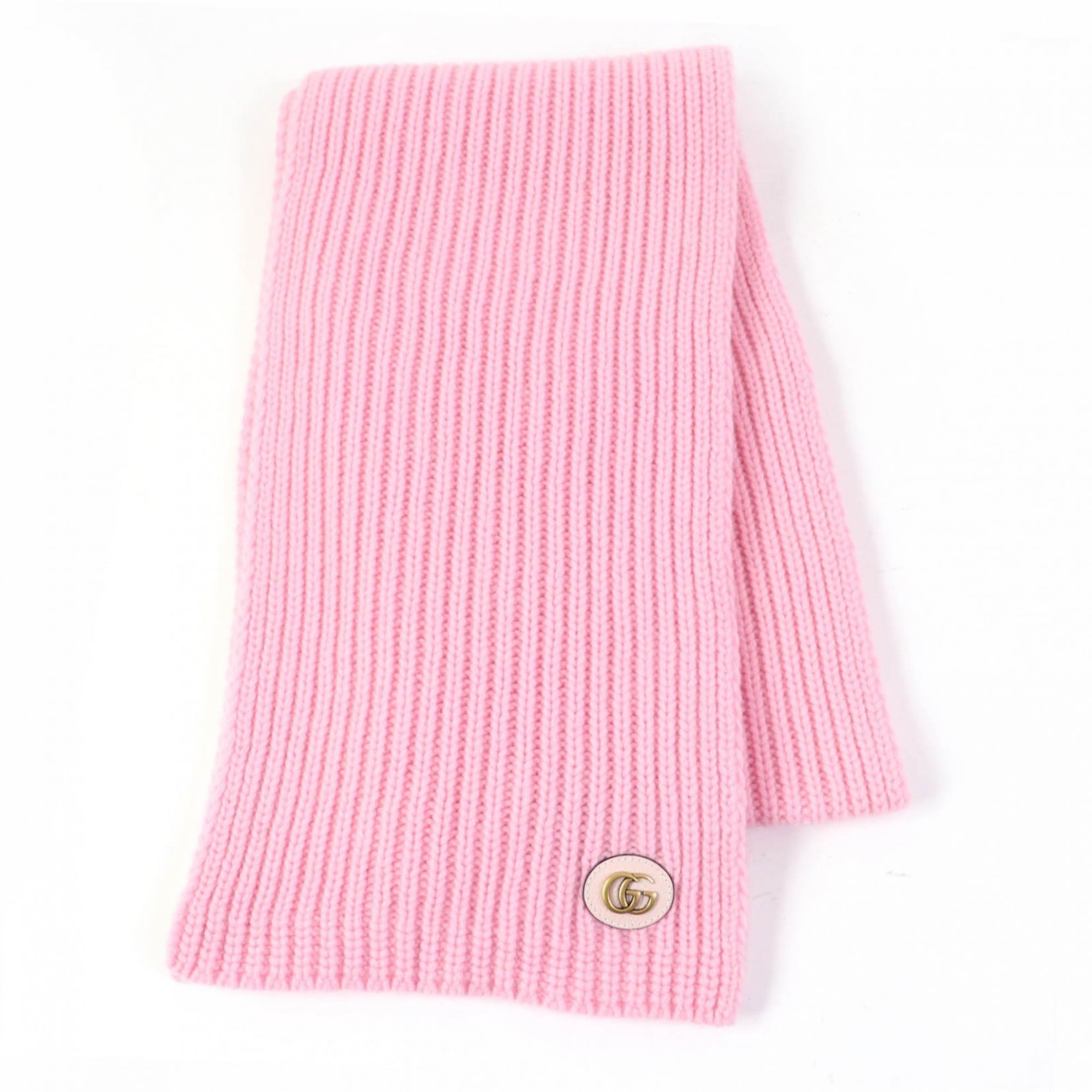 GUCCI 773426 Patched Wool Knit Scarf with Cashmere Blend, Pink, 25 x 180cm, Made in Italy, Women’s