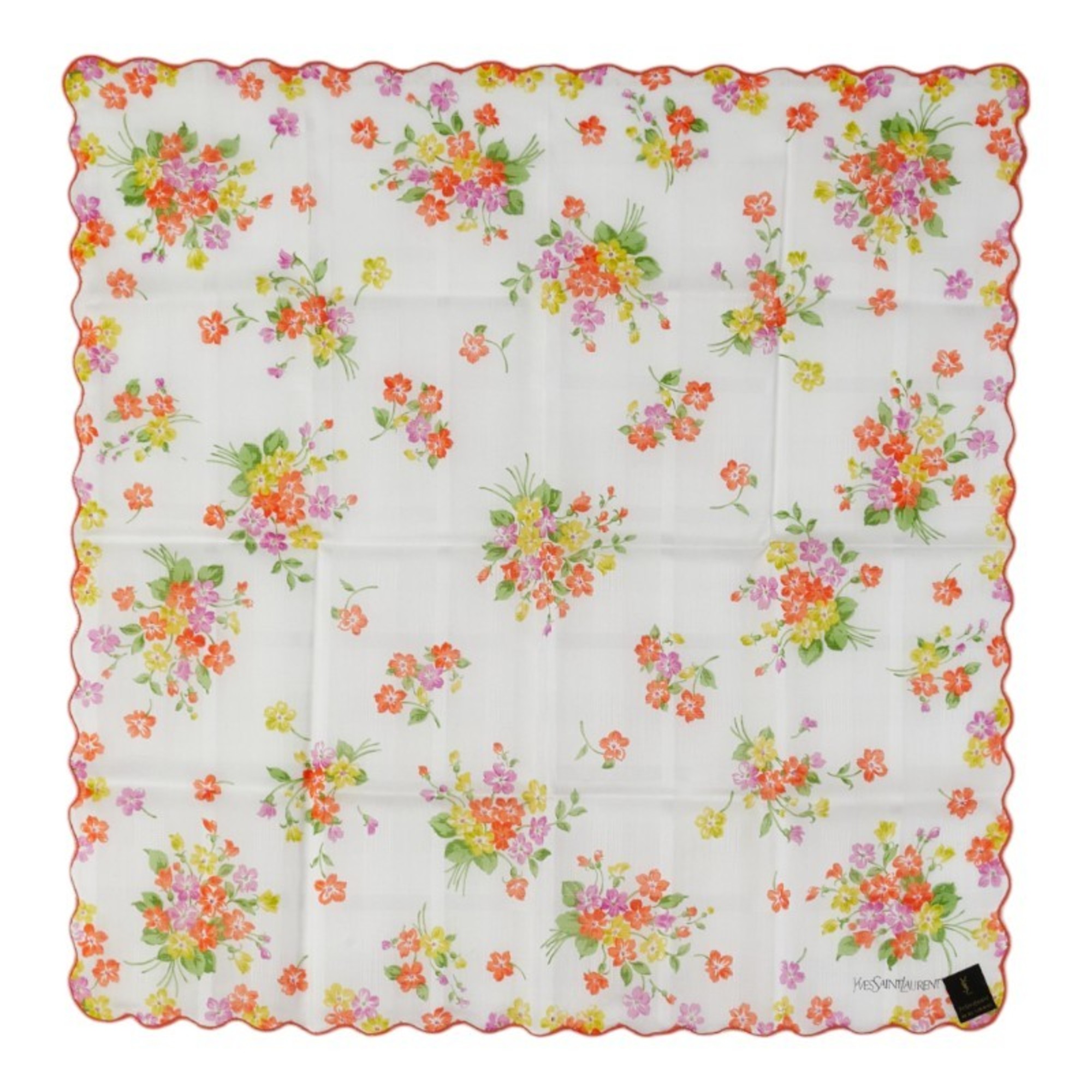 Yves Saint Laurent Saint Laurent floral scarf/muffler/handkerchief in white and multicolored cotton for women.