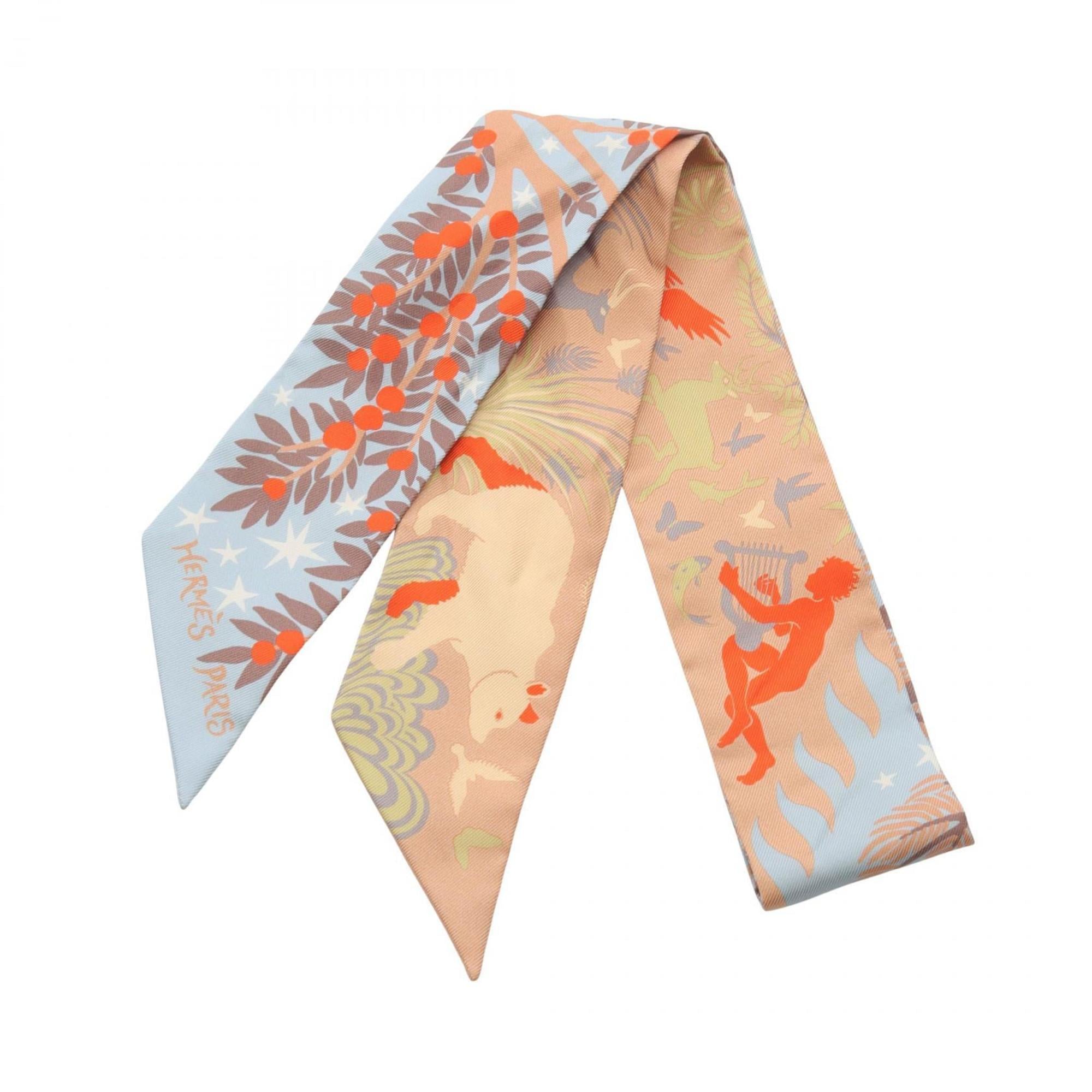Hermes HermÃ¨s Le Charme D’Orphee Twilly Silk Scarf for Women in Brown and Blue Multicolor