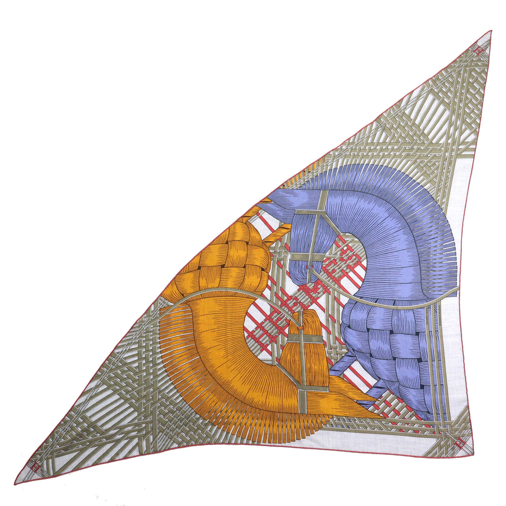 HERMES Triangle Jean Massan & Cashmere Silk Bleu Lavande Miel Gris Cine Large Shawl Stole Made in France for Women