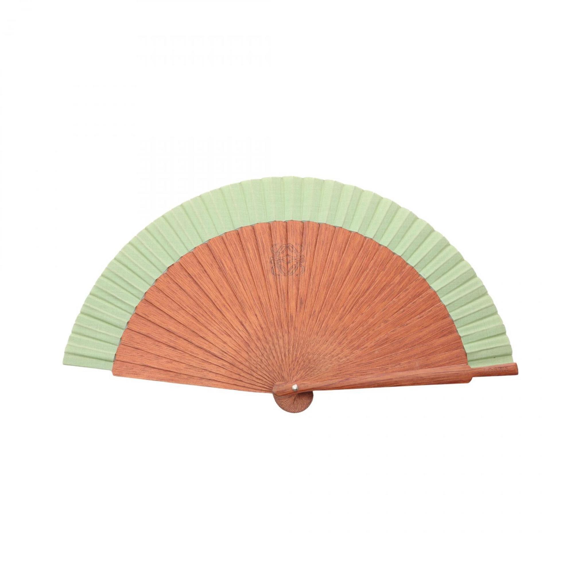 LOEWE Anagram Folding Fan, Wood and Fabric, Women’s, Brown Green