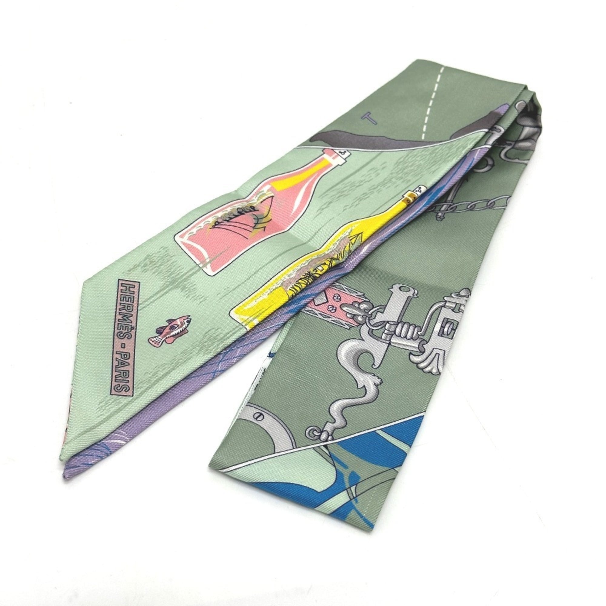 HERMES Ship in a Bottle Twilly Scarf, Silk, Women’s, Multicolor