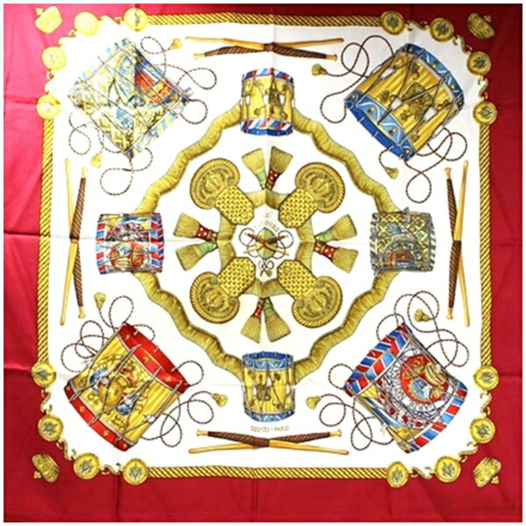 Hermes Silk Scarf Muffler Carre 90 LES TAMBOURS Tambour Drum HERMES Women’s