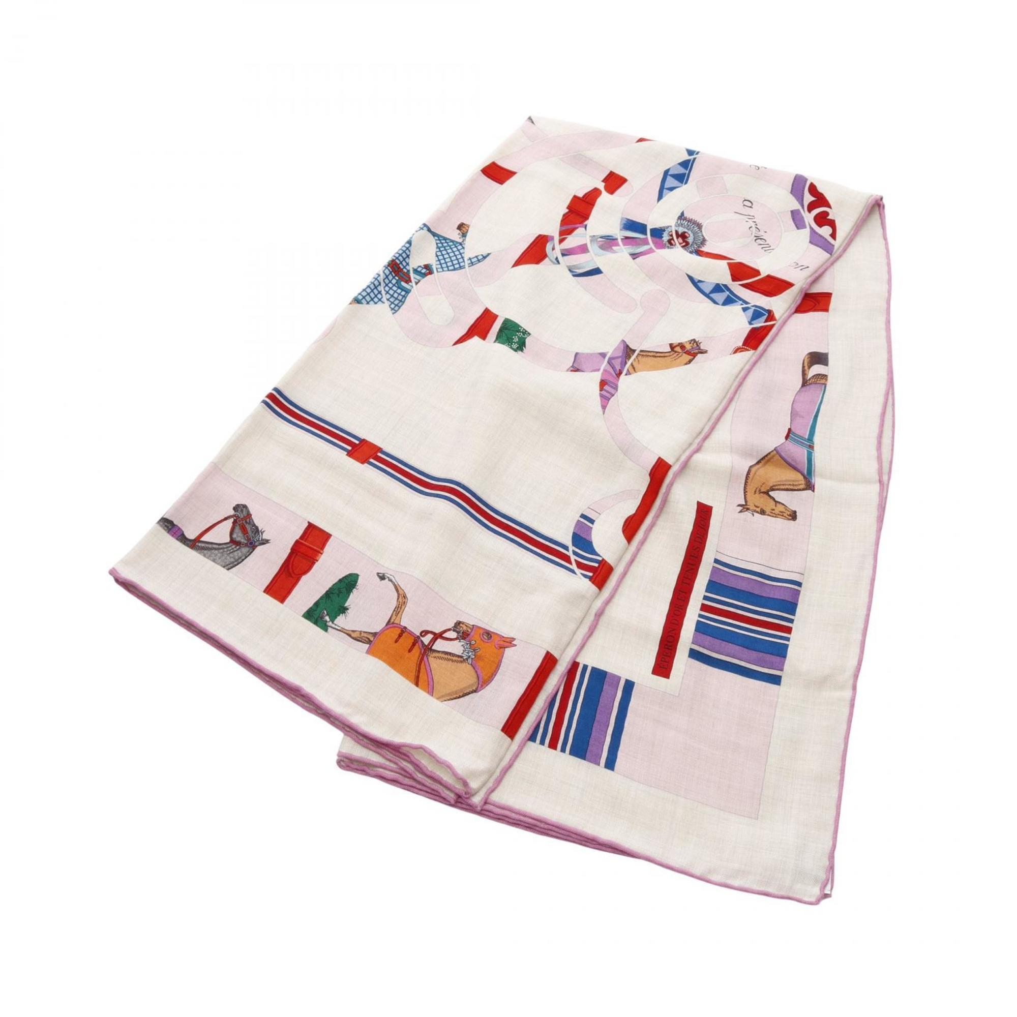 Hermes HermÃ¨s CarrÃ© Jean 140 Scarf, Silk, Cashmere, Women’s, Beige, Pink, Multicolor