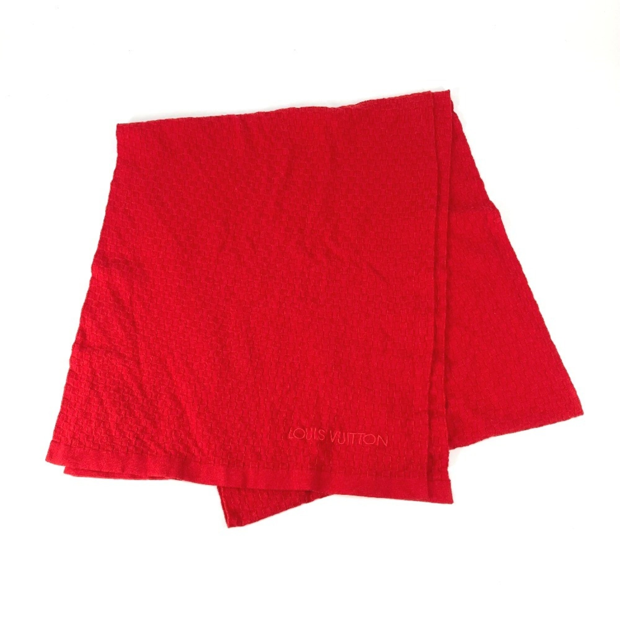 LOUIS VUITTON M75131 Echarpe Micro Damier Scarf, Cotton/Cashmere, Women’s, Red