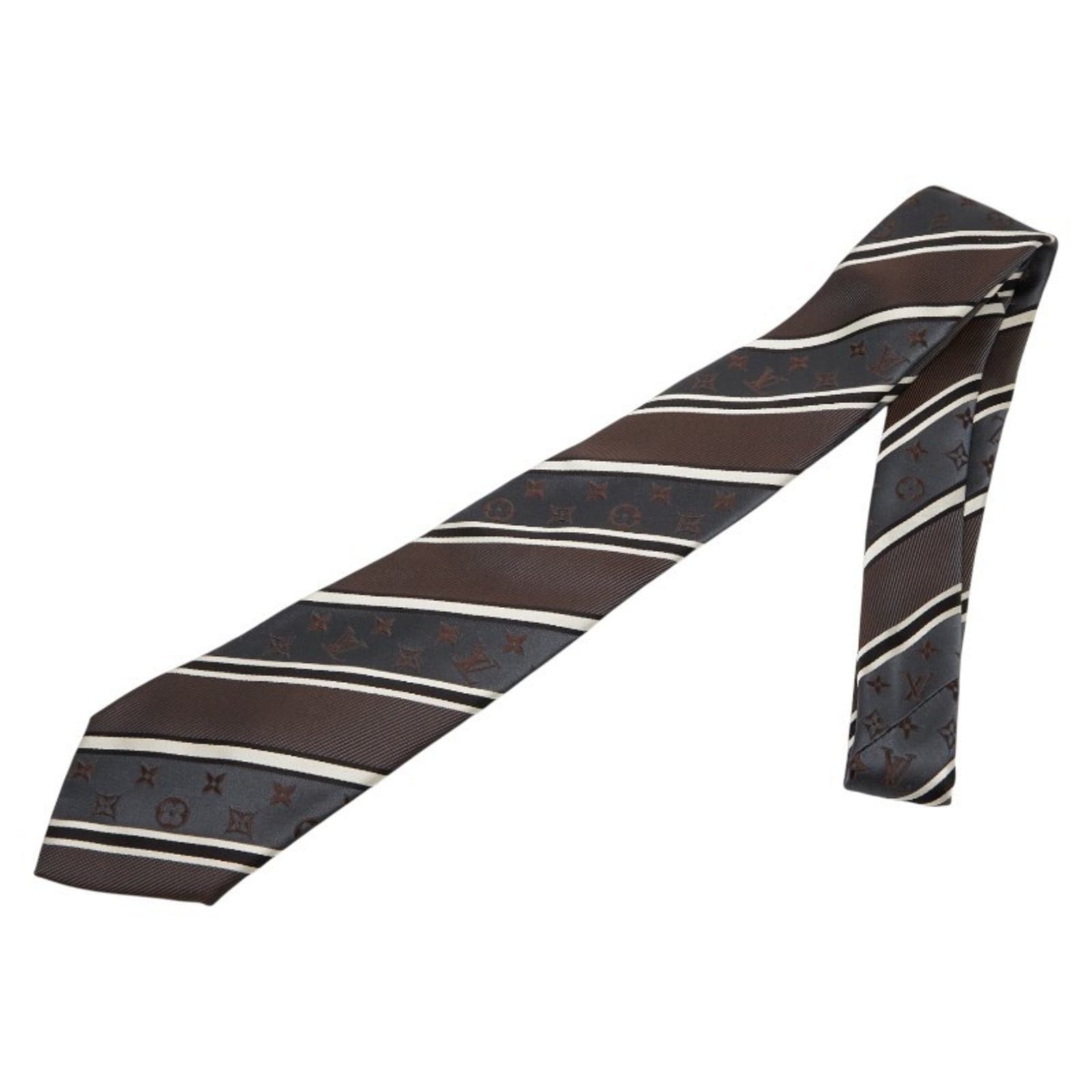 Louis Vuitton Monogram Tie, Brown and Gray Silk, Men’s, LOUIS VUITTON