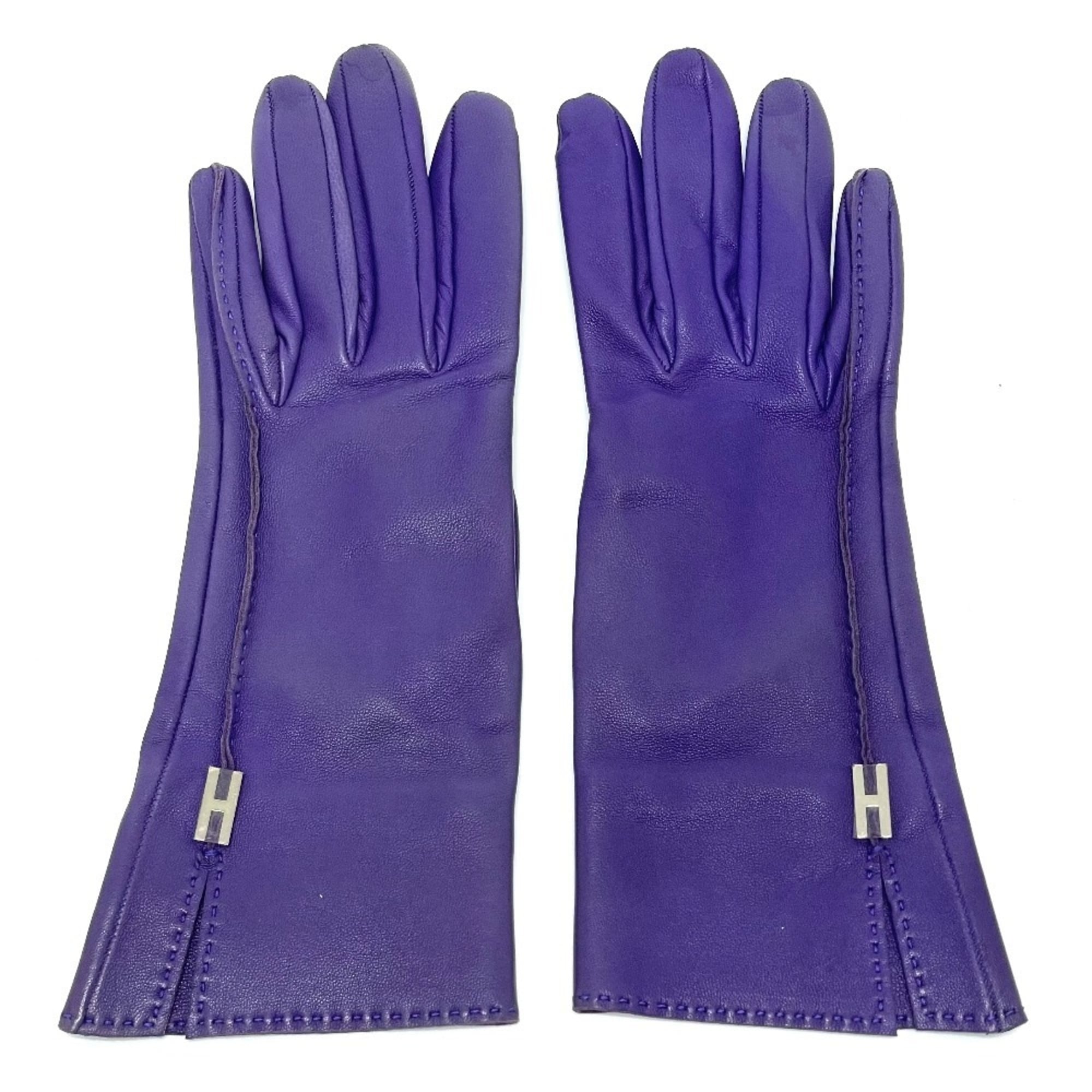 HERMES H hardware leather gloves for women, purple