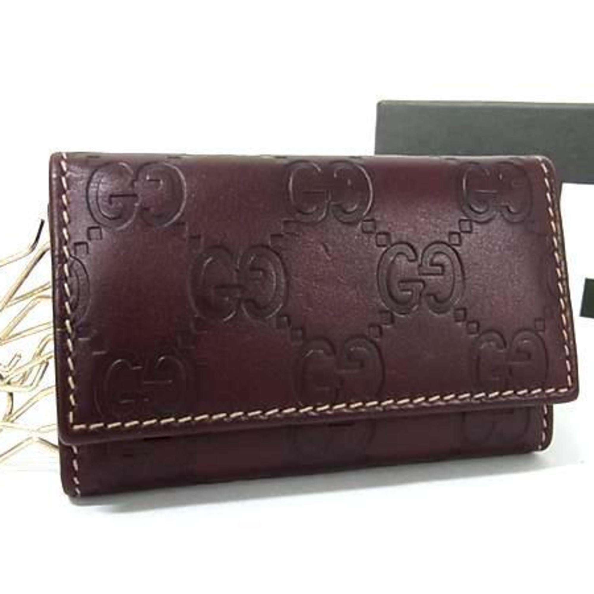GUCCI Guccissima 138093 Bordeaux Leather 6-Ring Key Case for Men and Women