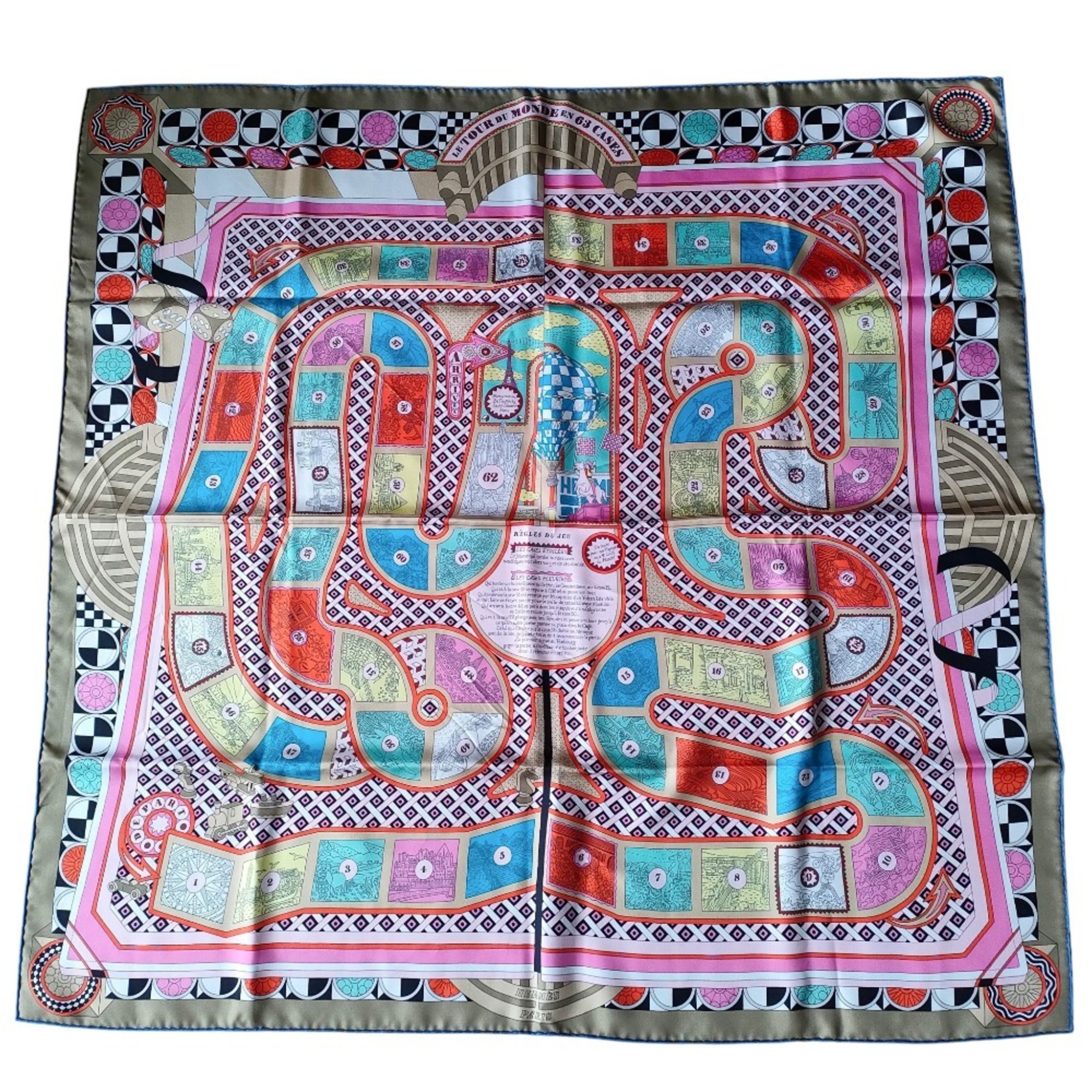 HERMES LE TOUR DU MONDE EN 63 CASES Silk Scarf CarrÃ© 90 Dice Set Multicolor Women’s