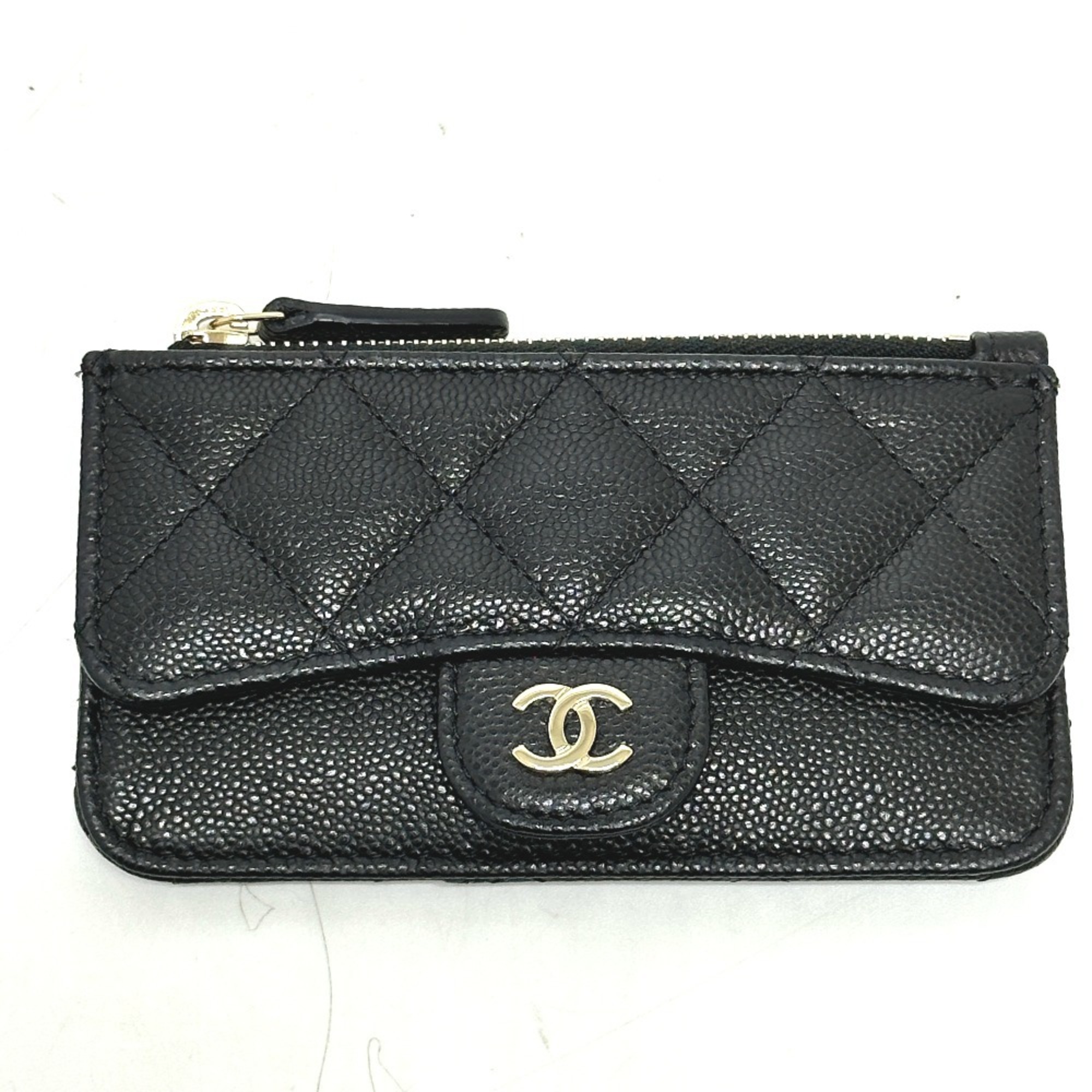 CHANEL AP2570 Coco Mark Matelasse Classic Zip Business Card Holder/Card Case Wallet/Coin Caviar Skin Women’s Black