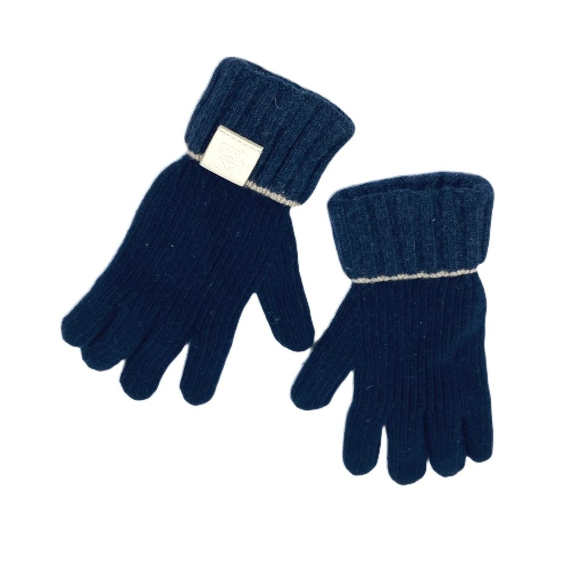 LOEWE Anagram Logo Gloves Leather Tag Wool Women’s Navy