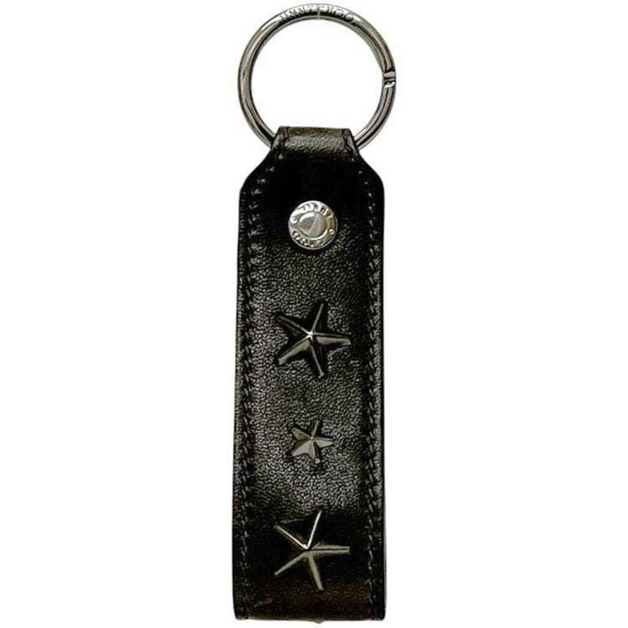 Jimmy Choo Key Ring ec-24568 Gray WARWICK BLS Star Leather JIMMY CHOO Studded Keychain for Men and Women, Black Charm, Studs, Bag Charm