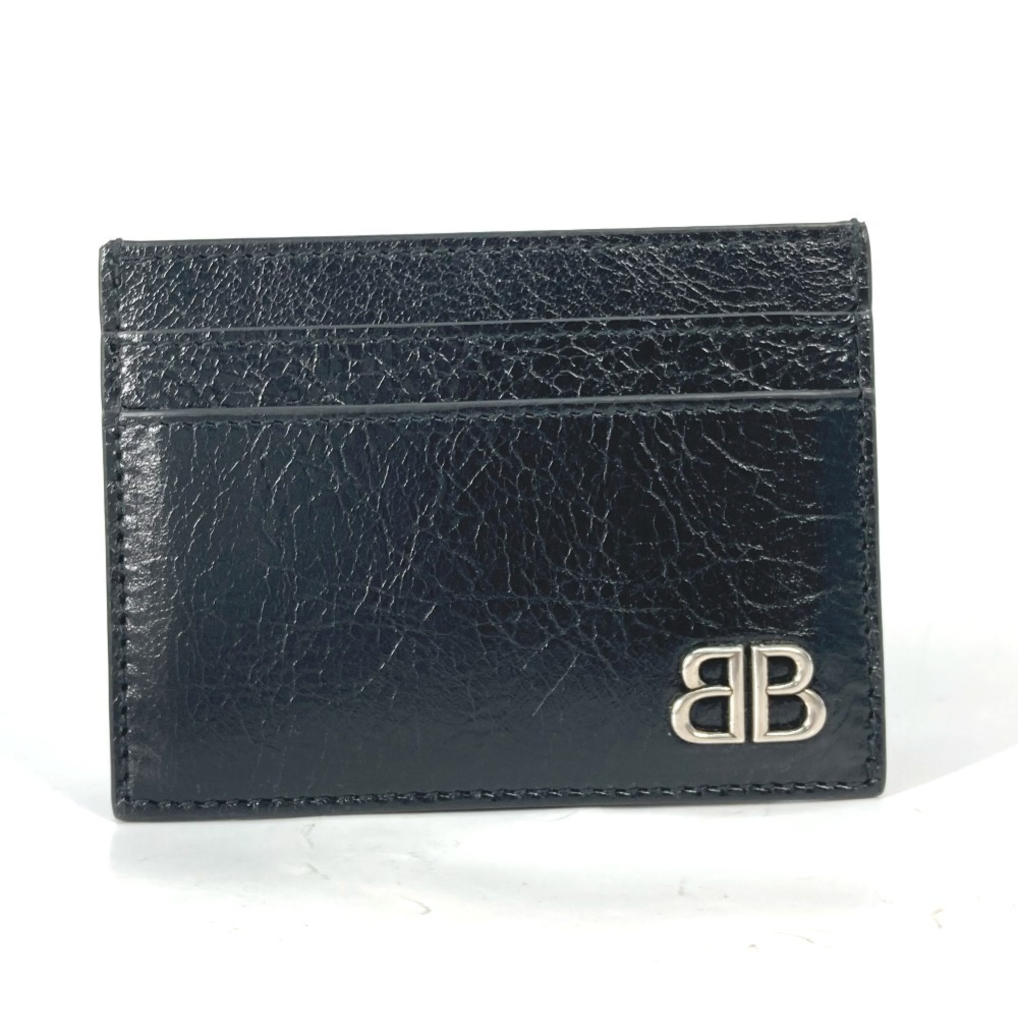 BALENCIAGA 766547 BB Business Card Holder Pass Case Holder/Card Leather Women’s Black