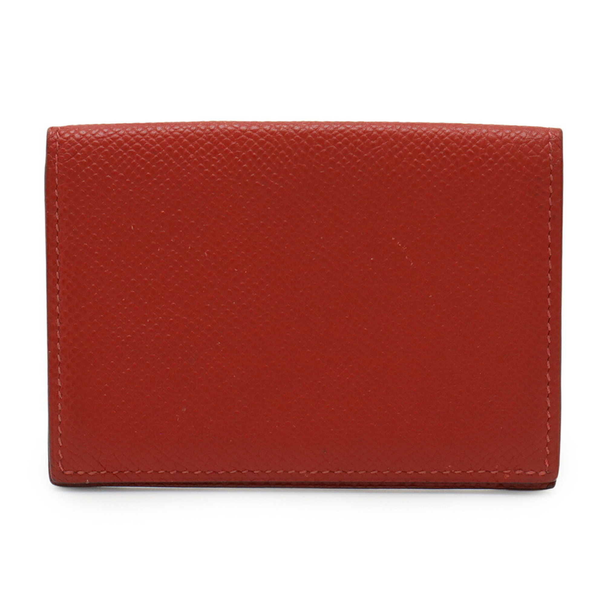 HERMES Card Case, Business Holder, Pass Veau Epsom Leather, Red, â–¡P Stamp