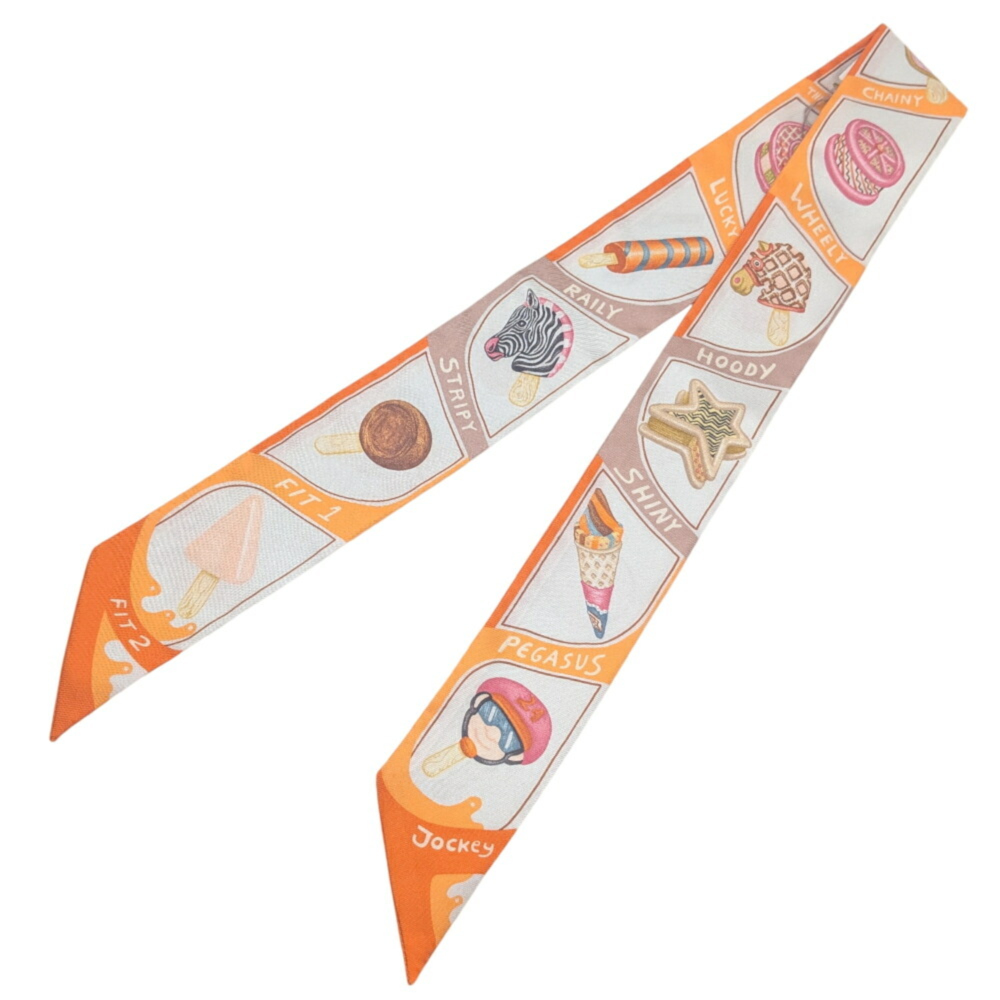HERMES Twilly Scarf/Muffler Silk FUNNY ICE CREME Funny Ice Cream Orange Women’s