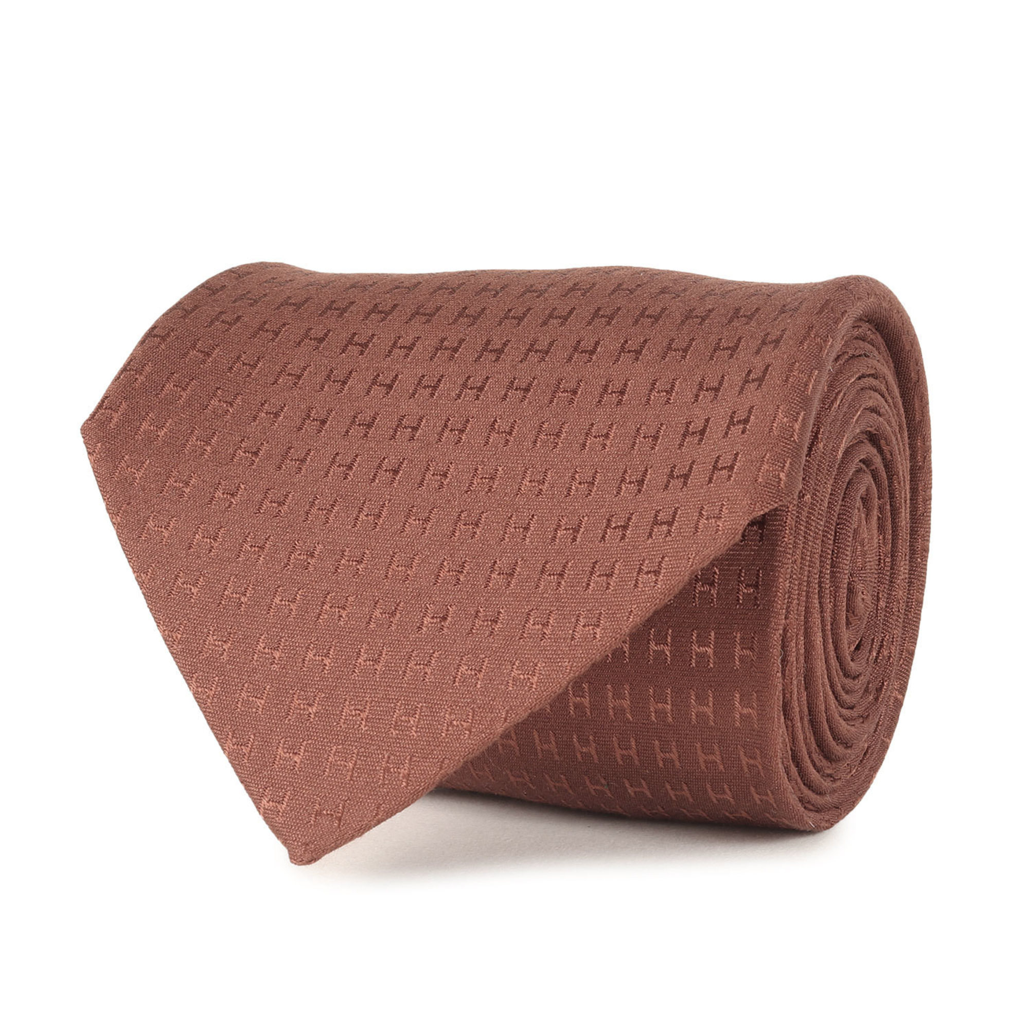 HERMES Men’s Faconnee H Jacquard Silk Tie, Brown, K4615