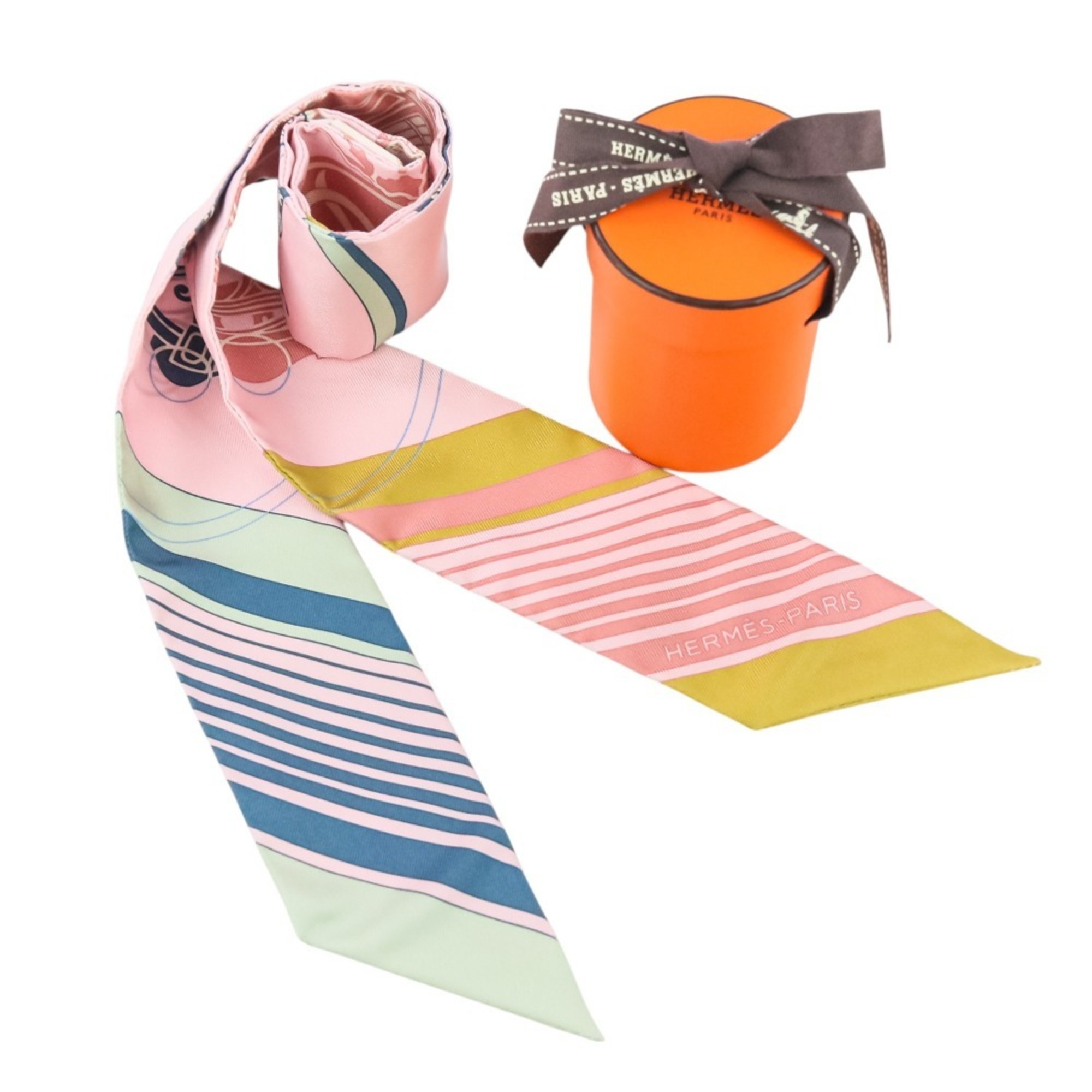 HERMES Ex-Libris Silk Twilly Scarf/Muffler in Rose Pale Ocher for Women