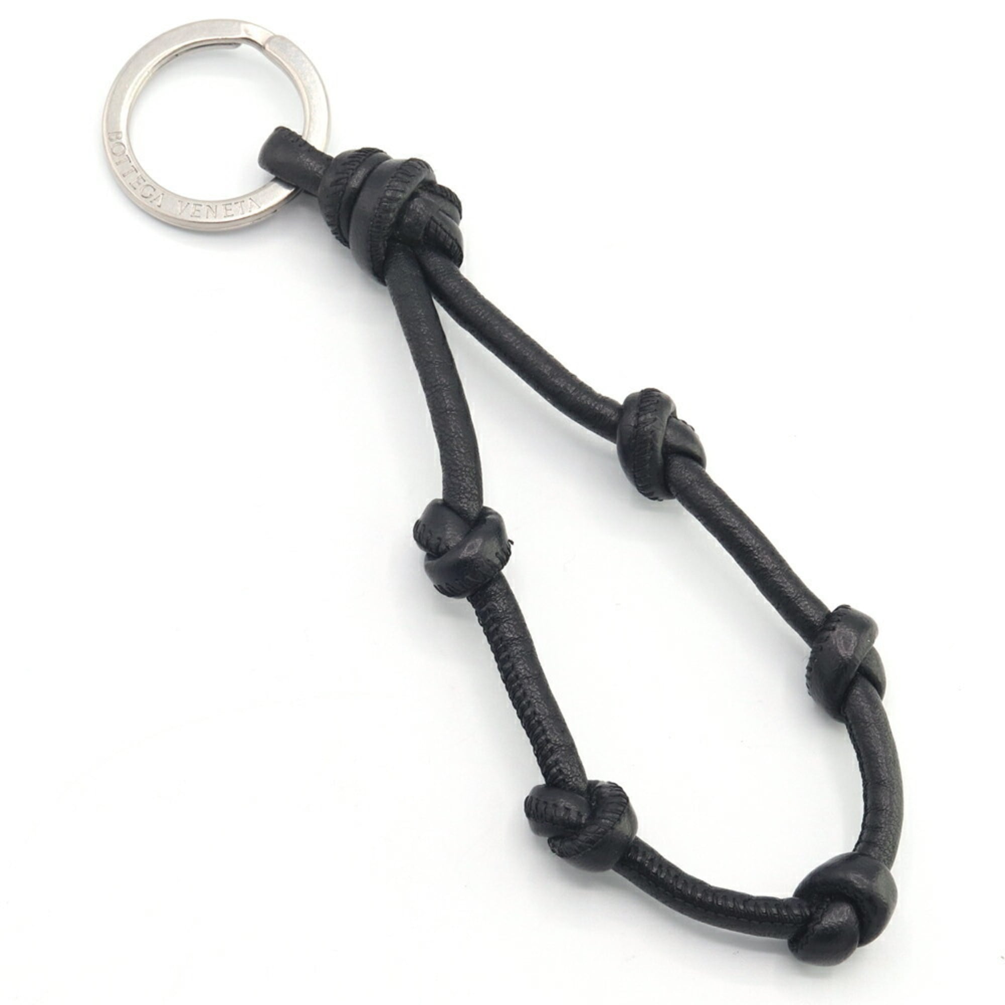 Bottega Veneta Keyring Knot 651465 Black Leather Key Holder Keys Women Men BOTTEGA VENETA