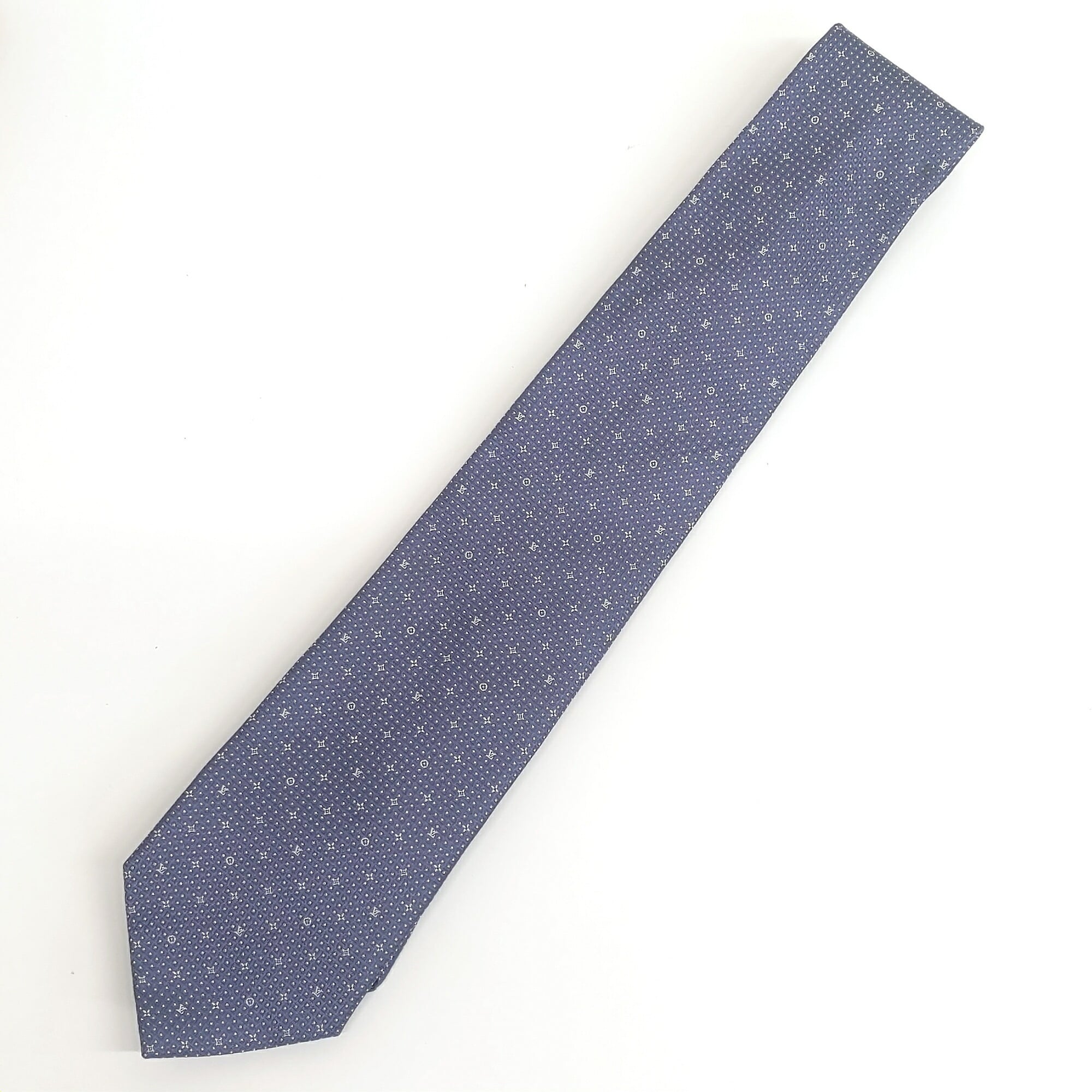 Louis Vuitton 100% Silk Grid Monogram Tie M79433 Blue Navy JA-23505