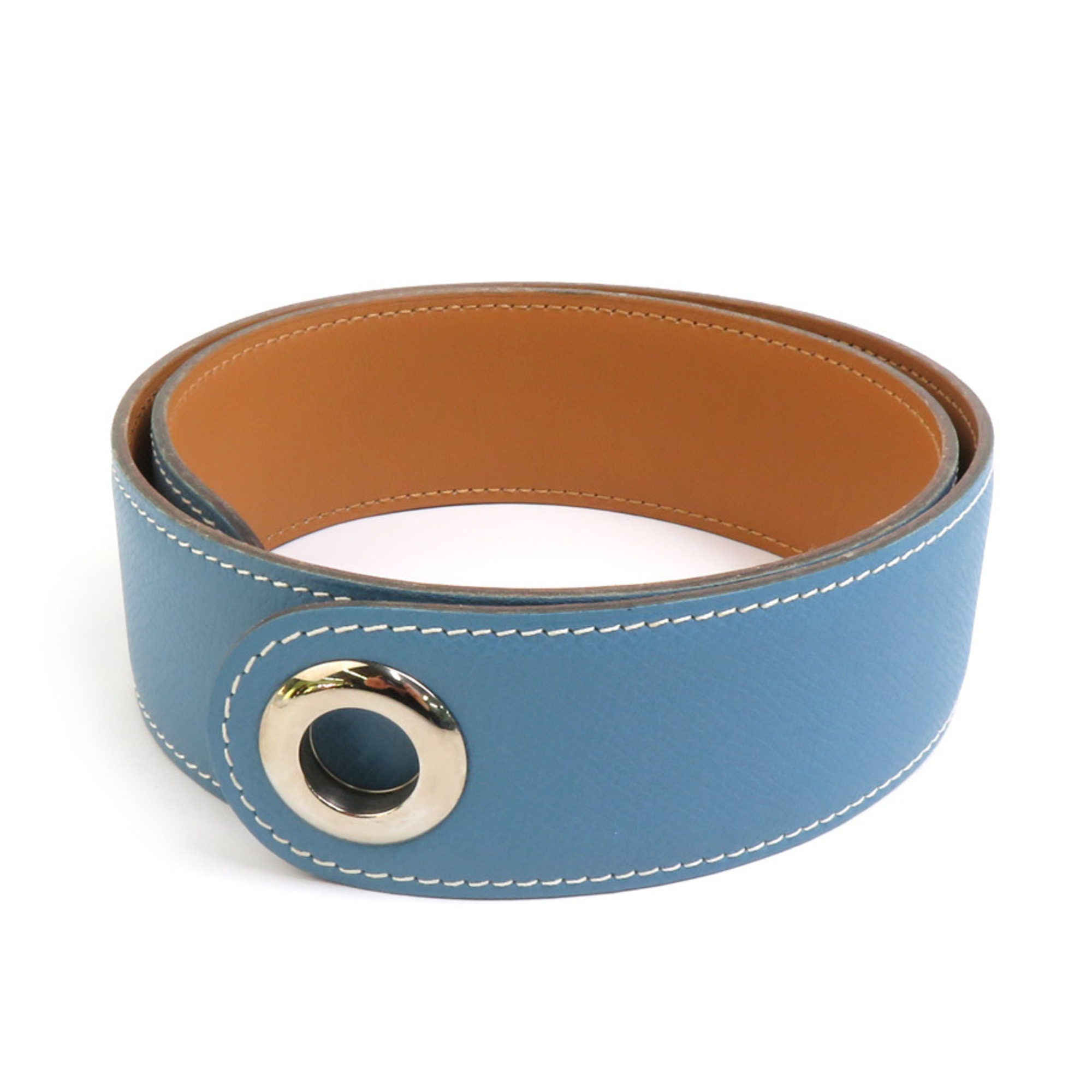 Hermes HERMES Belt Scarf Muffler Leather Blue Silver Women’s e60040a