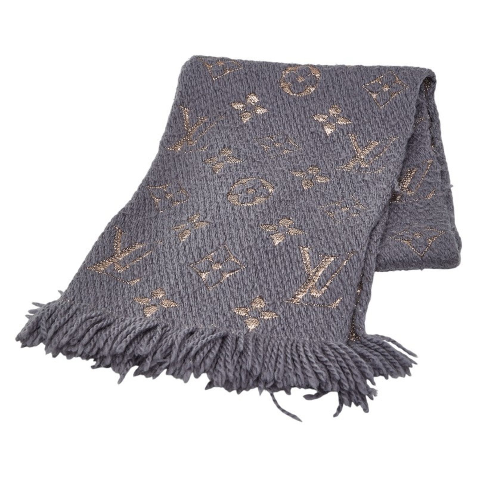 Louis Vuitton Monogram Echarpe Logomania Shine Scarf M70467 Gray Rose Gold Wool Silk Polyester Women’s LOUIS VUITTON
