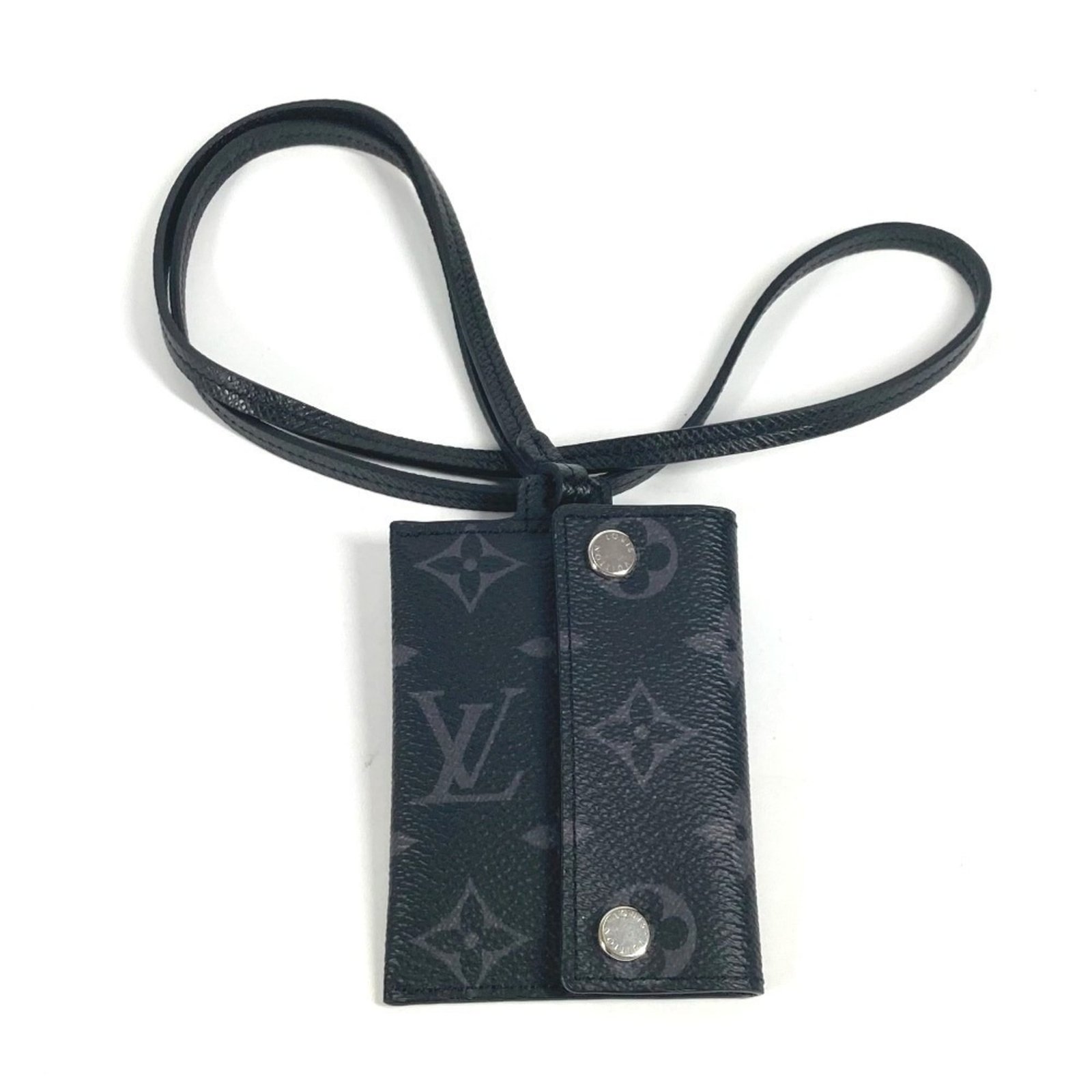 LOUIS VUITTON M83155 Taiga Leather Porto Carte On Strap Wallet with Coin Purse and Strap, Business Card Case, Wallet/Coin Leather, Men’s/Women’s, Black