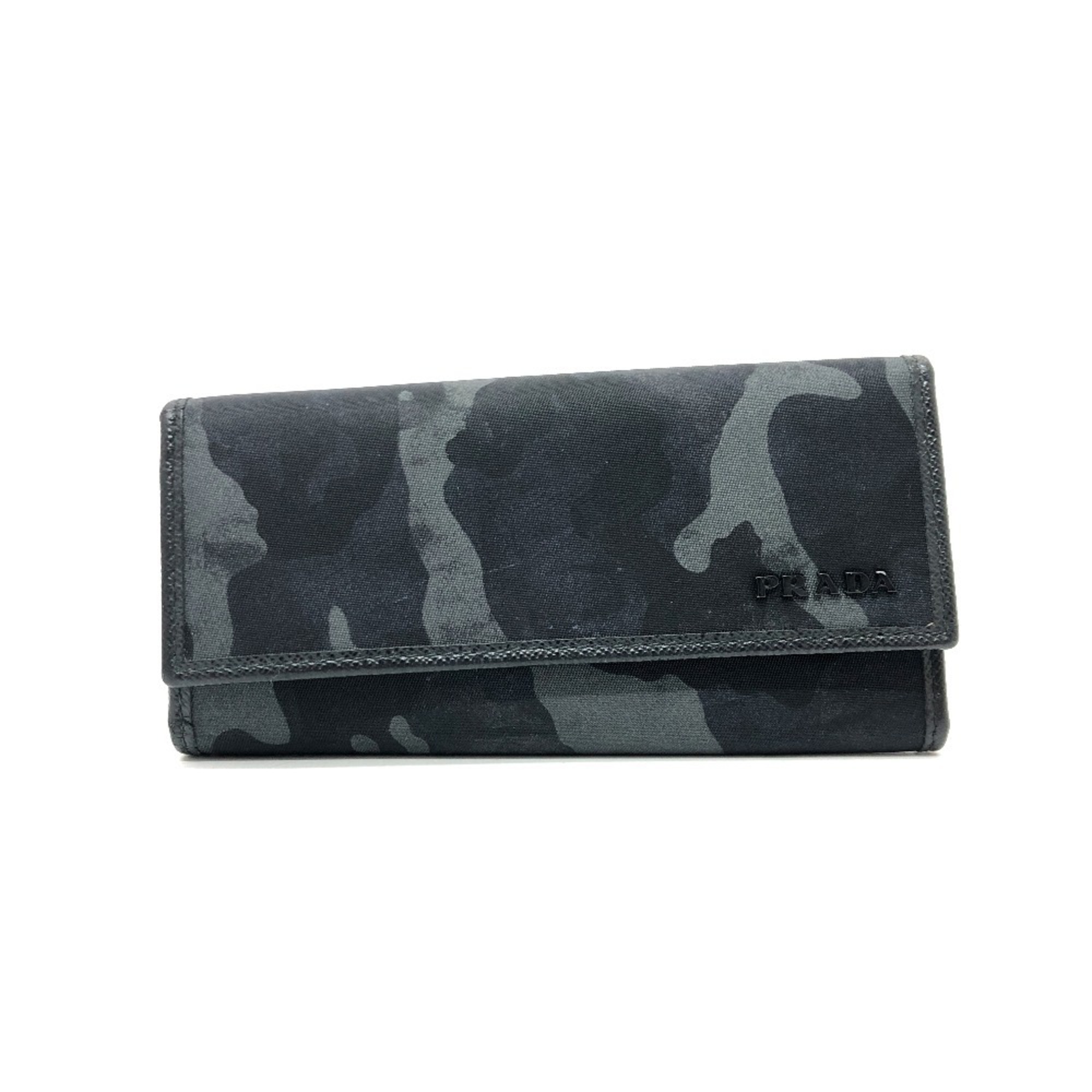 PRADA Camouflage 6-Key Holder Long Key Case Nylon Women’s Black