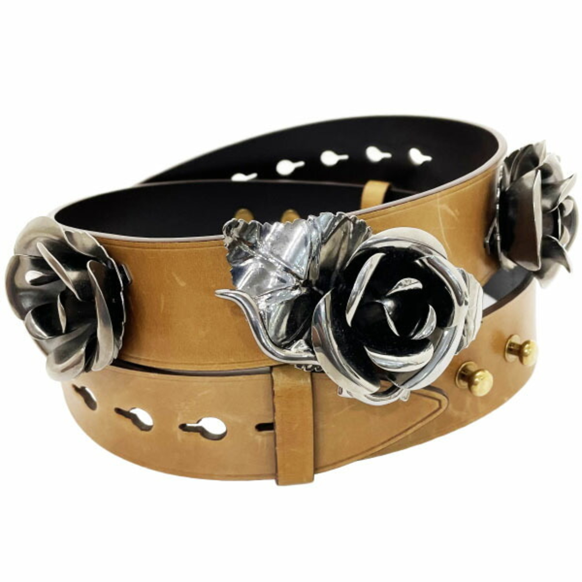Prada Belt Rose Leather Hazel Camel Brown 1CS052 Size 80cm PRADA Waist Marker Women’s VITELLO DECO NOCCIOLO TSK-12166