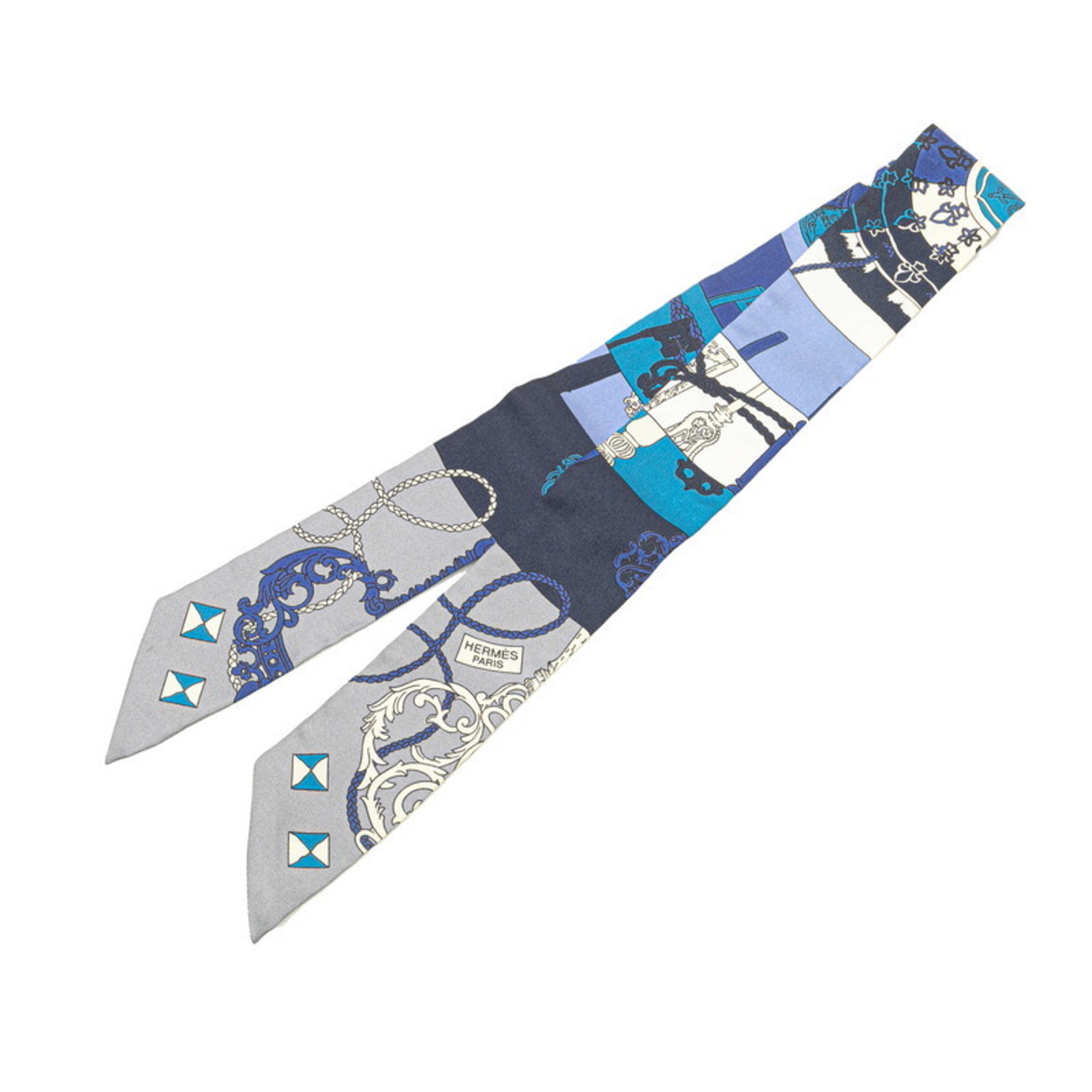 HermÃ¨s Twilly Objets de Curiosite Scarf, Blue, Gray, Multicolor, Silk, Women’s, HERMES