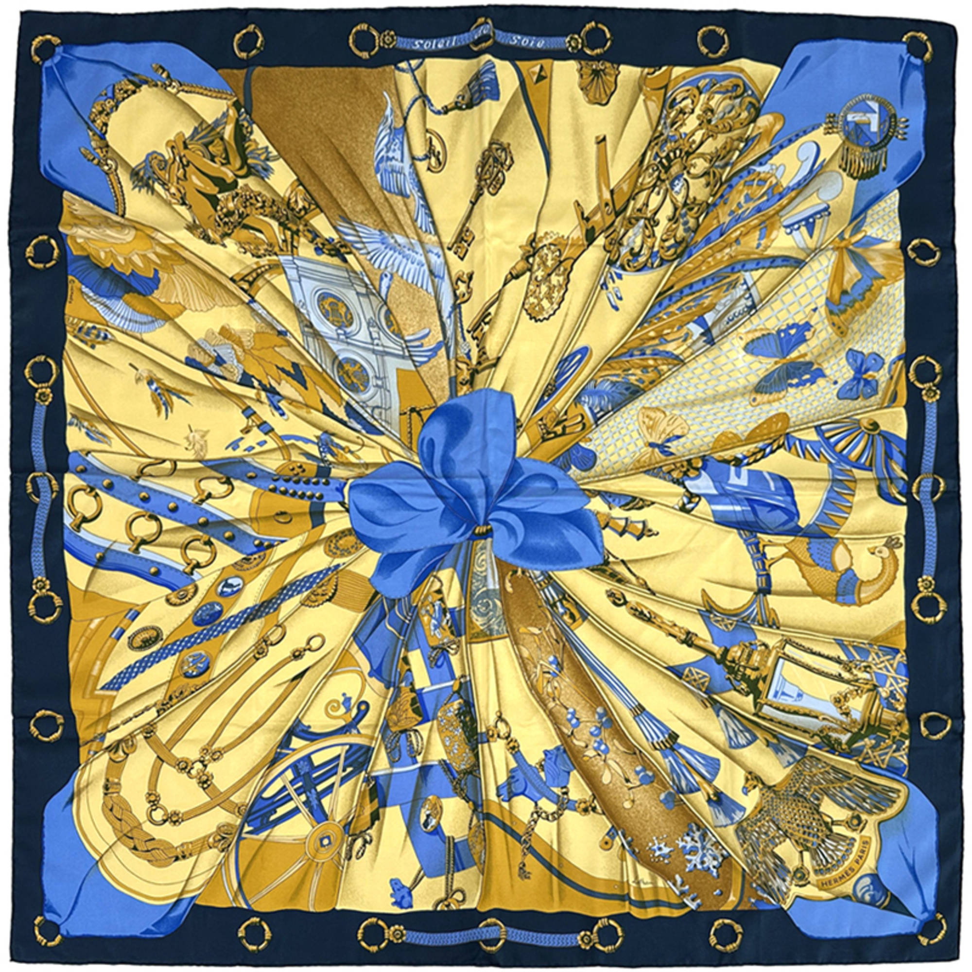 Hermes HermÃ¨s CarrÃ© 90 “Soleil de Soie” Silk Scarf, Women’s, Navy Blue, Multicolor, Large